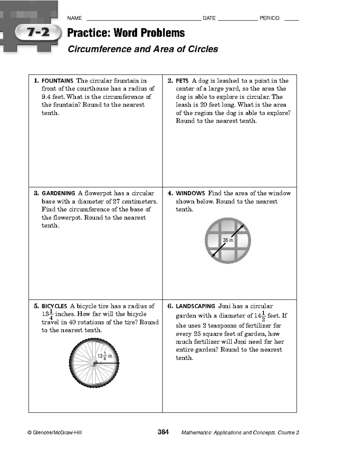 Mathematics Course 3: 7.2 Word Problems on Circles - Studocu