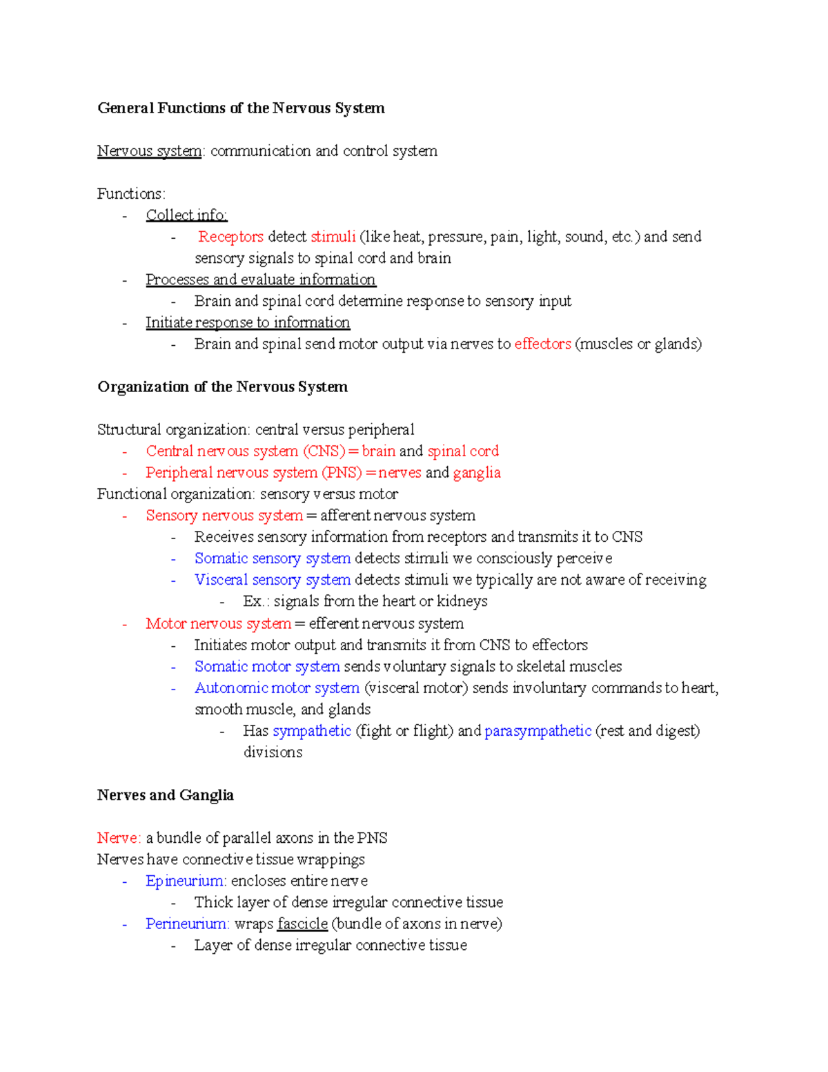 Ch. 12 - Functions and Structure of the Nervous System - Studocu