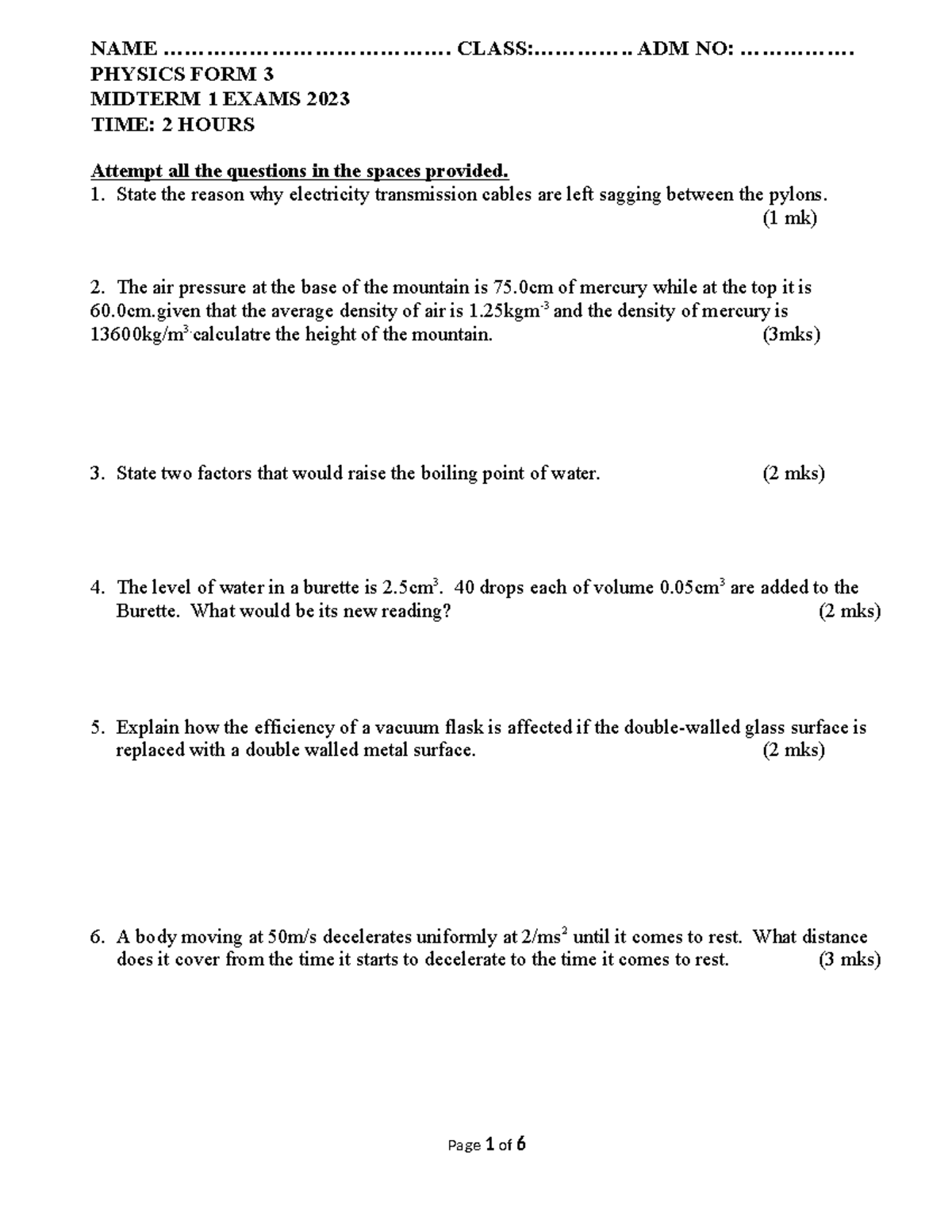 PHY F3 MIDTERM 1 EXAM QUESTIONS - HIGH SCHOOL 2023 - Studocu
