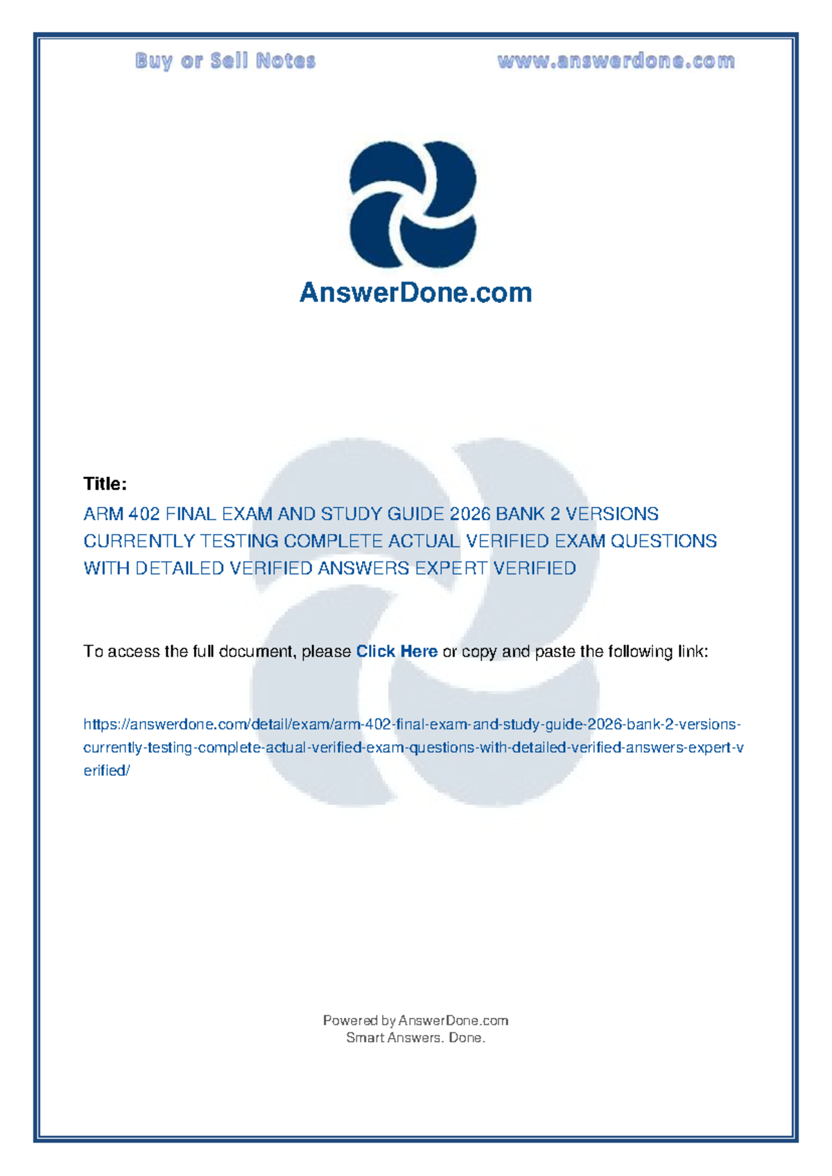 ARM 402 Final Exam Study Guide 2026: Verified Questions & Answers - Studocu