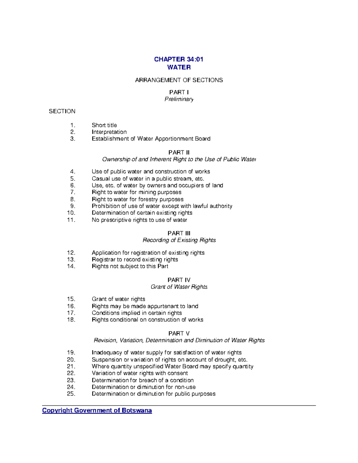 WATER ACT CHAPTER 34:01 - Overview of Water Rights and Regulations ...