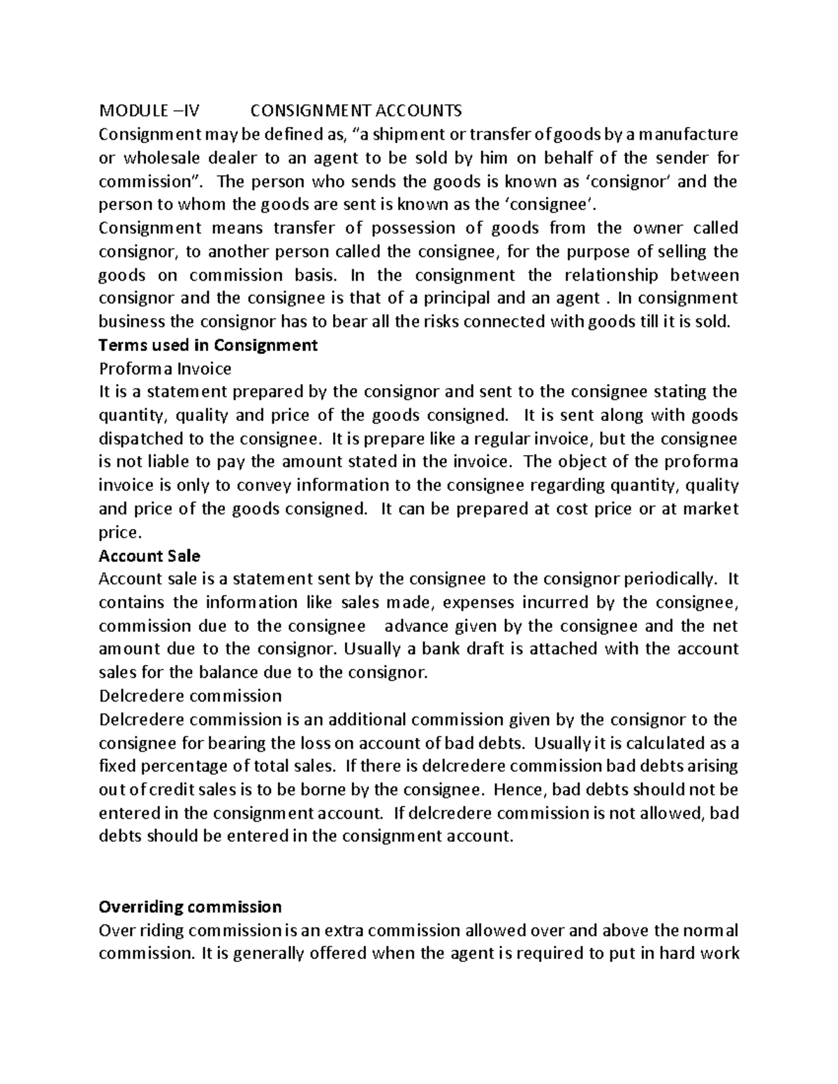 Mod 4 ACC2: Understanding Consignment Accounts and Key Concepts - Studocu