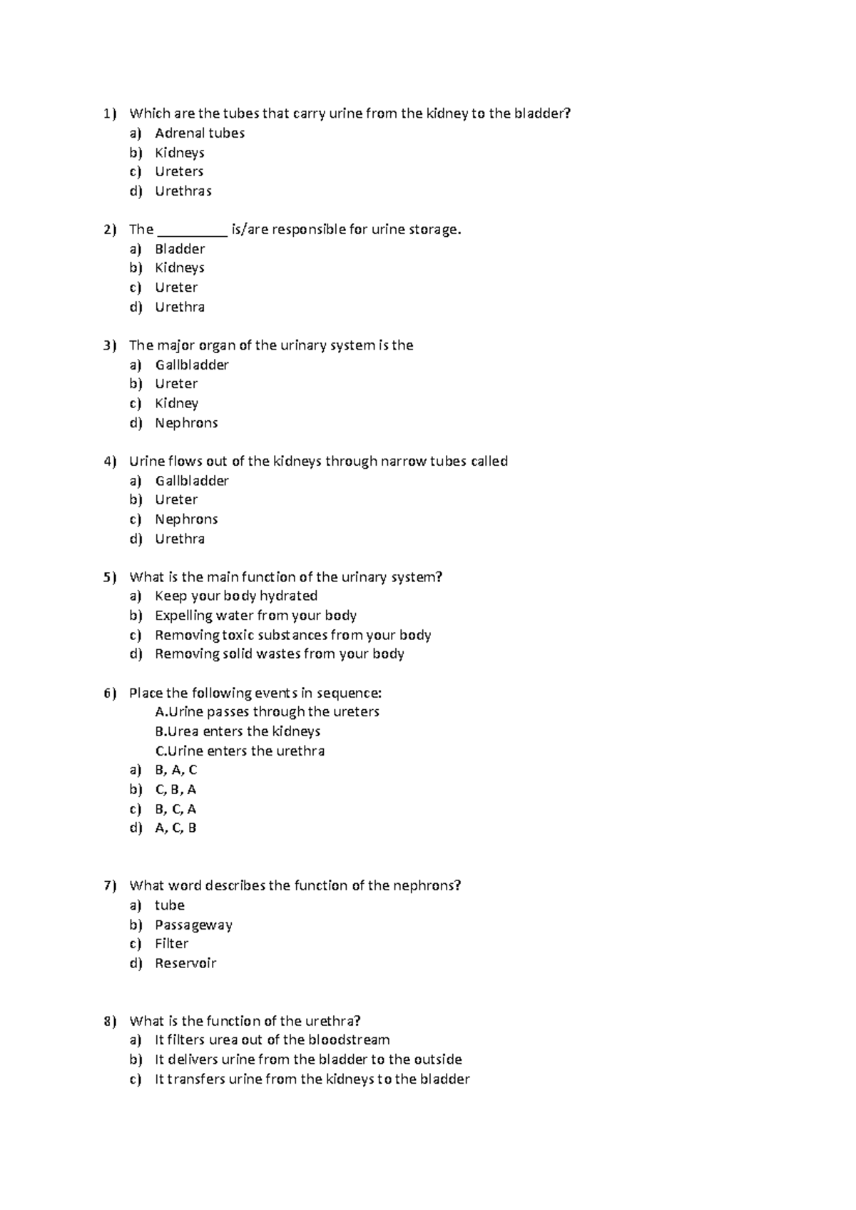 MCQs on Urinary System - EQS 101 Final Exam Questions - Studocu