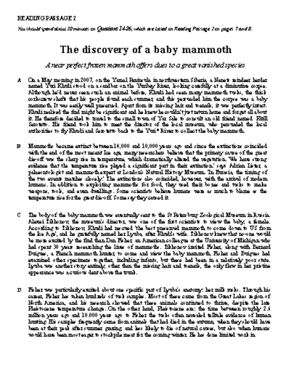 Reading 22-2 - The Discovery of Lyuba: A Baby Mammoth - Document Preview