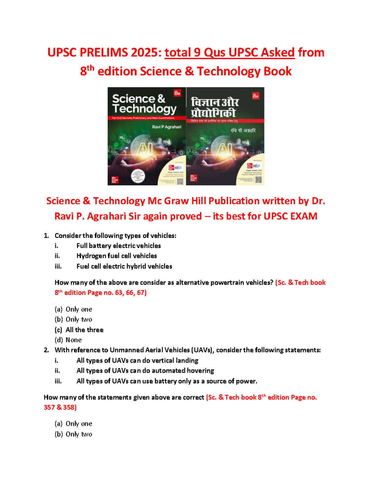 UPSC PRELIMS 2025: Science & Technology Questions from 8th Ed. - Studocu