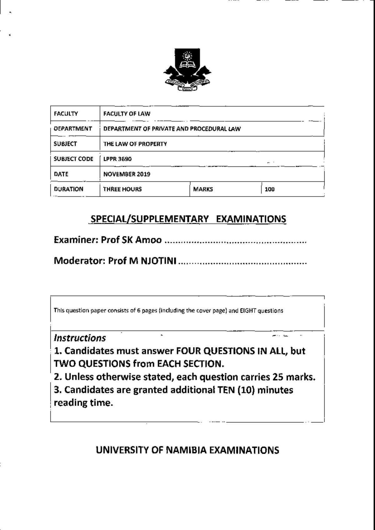 Lppr3690 2019 11 spe - Past exam paper - EDUCATION SERVICE FACULTY ...