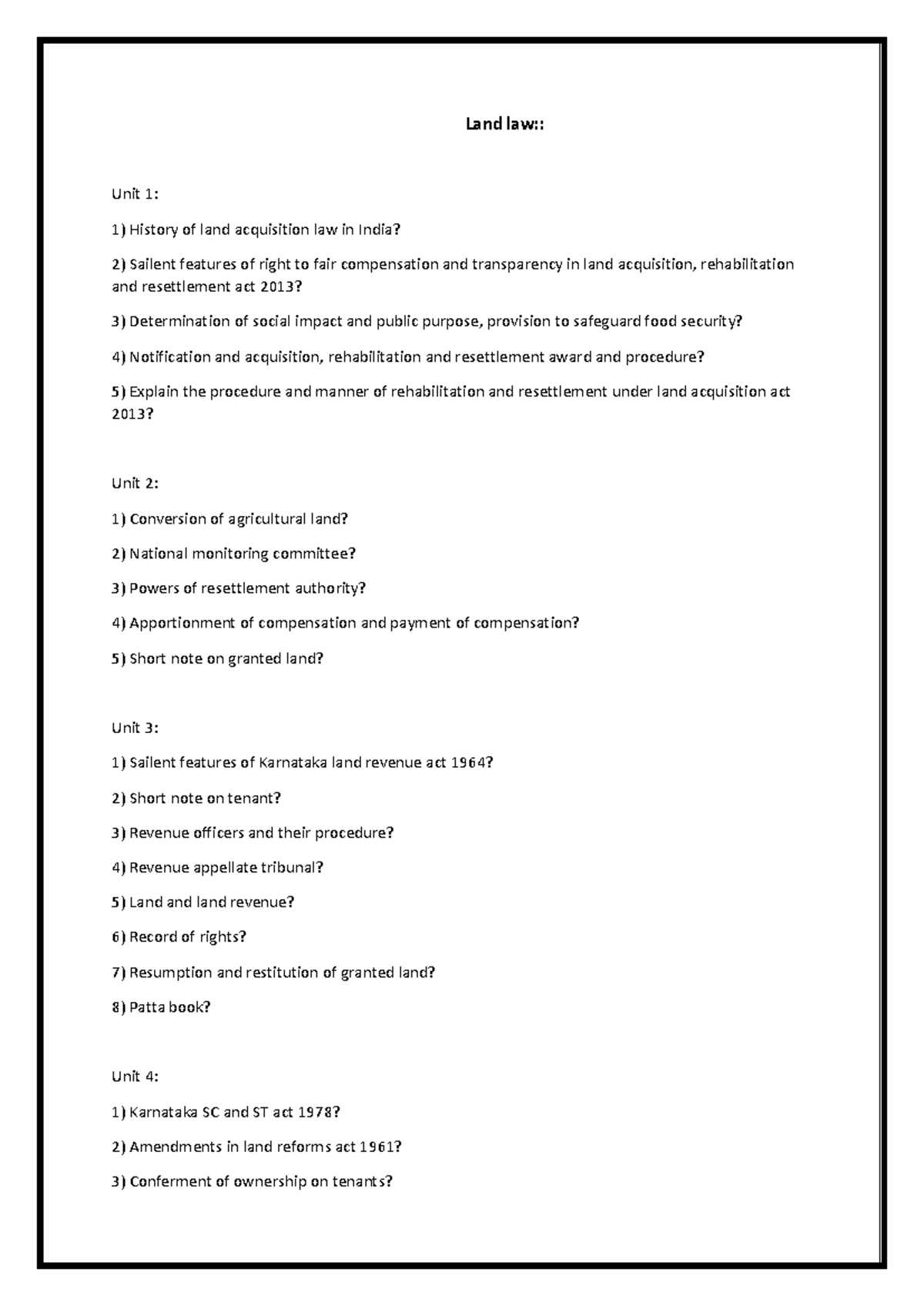 Land Law Important Questions: Key Topics & Features (240821) - Studocu