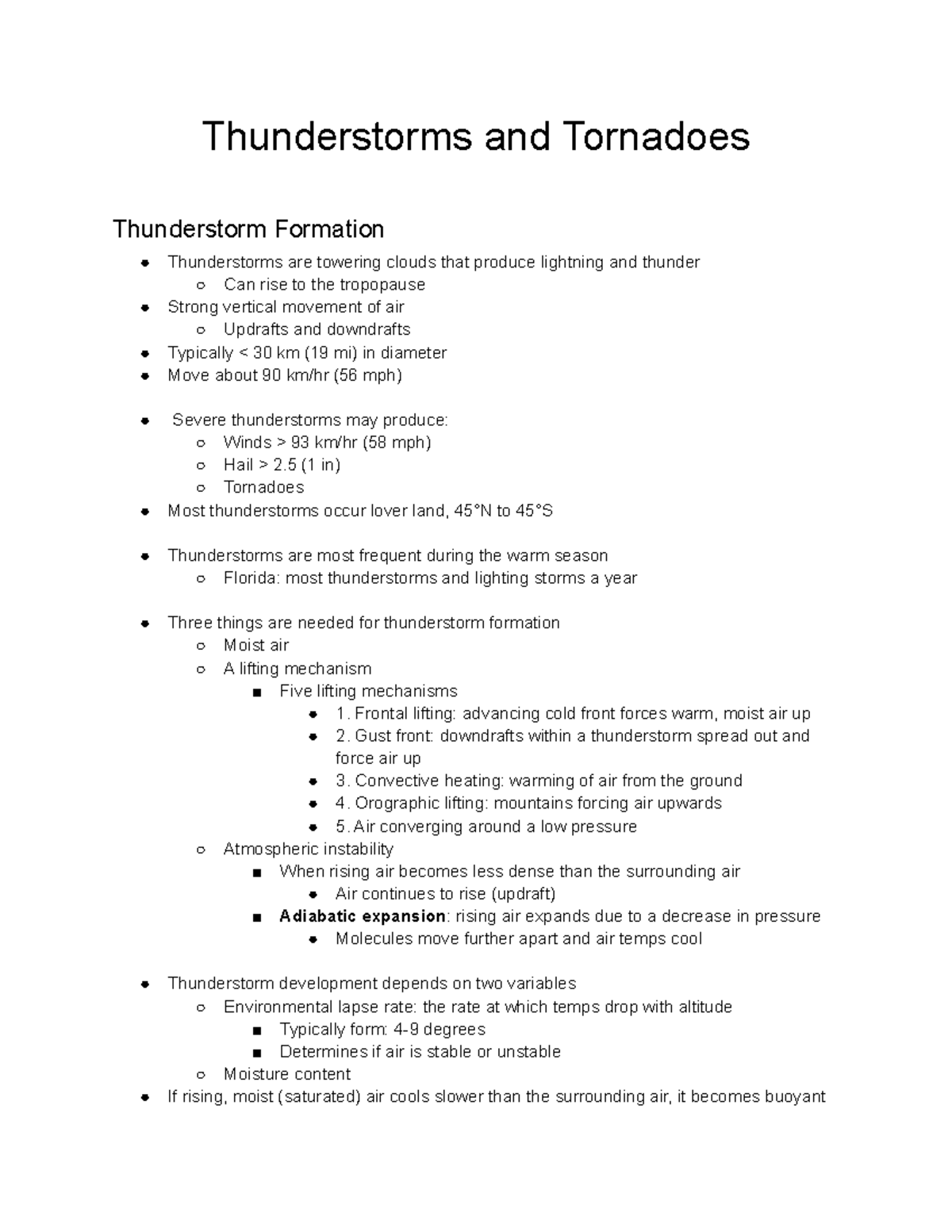 Understanding Thunderstorms and Tornadoes: A Detailed Overview - Studocu