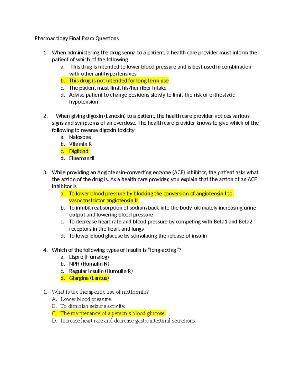 Pharm 101: Final Exam Study Notes for Nursing Students - Studocu