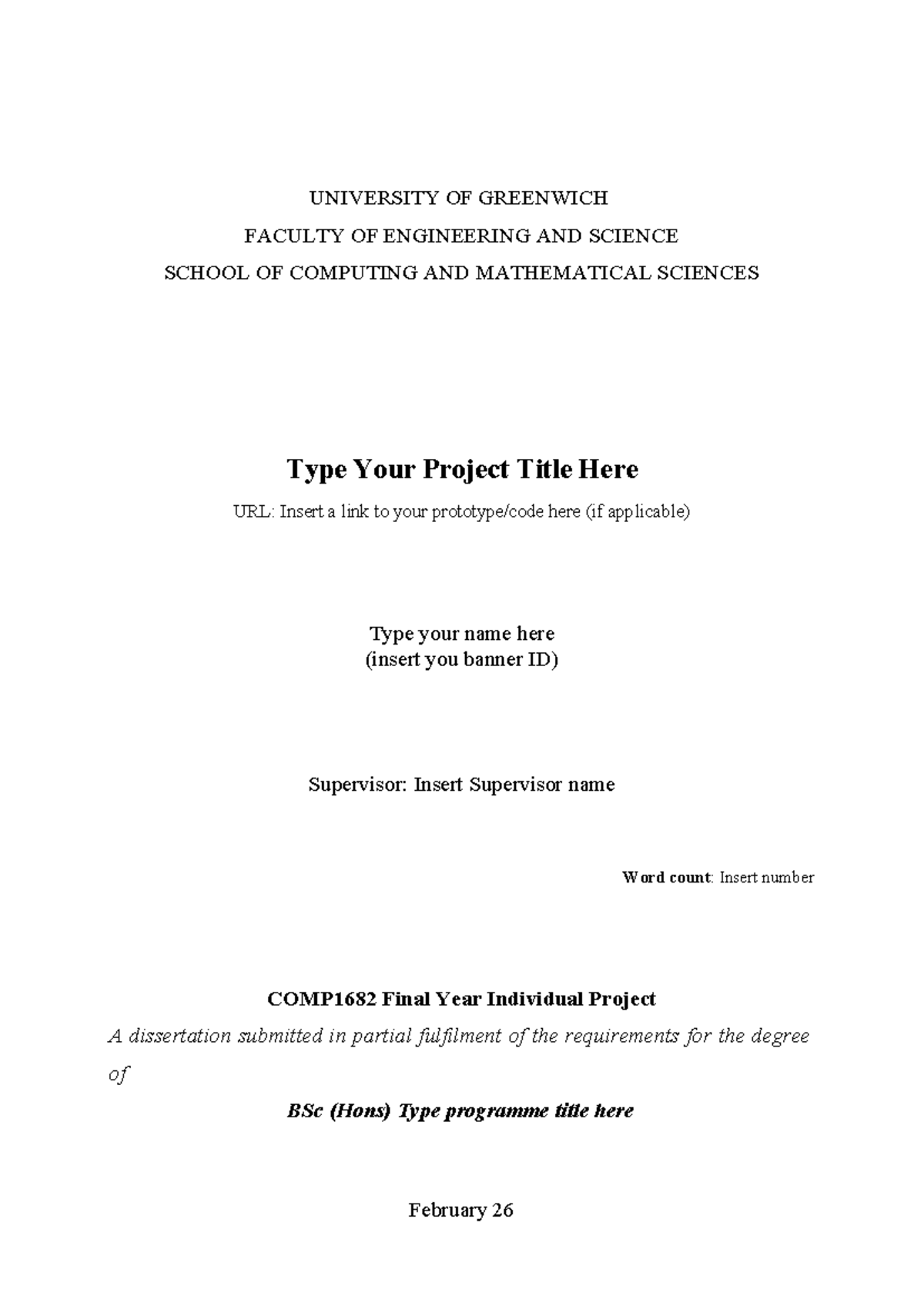 COMP1682 Final Year Project Report Template 2024-2025 - Studocu