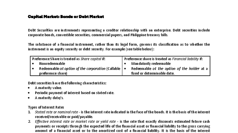 Additional Notes on Bonds and Debt Securities (FIN 101) - Studocu