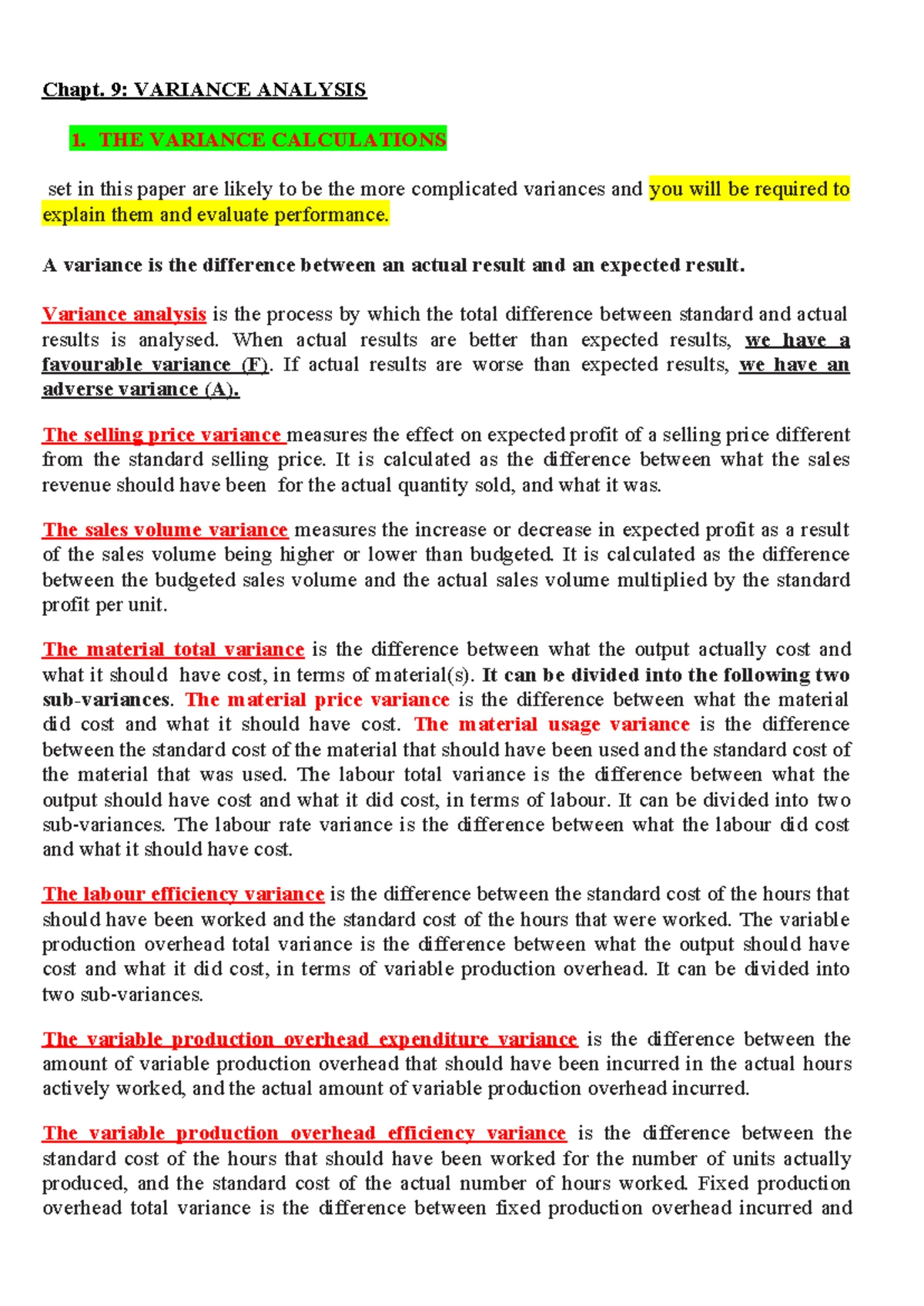 Chapt 10: Exam Guide on Planning & Operational Variances in Costing ...
