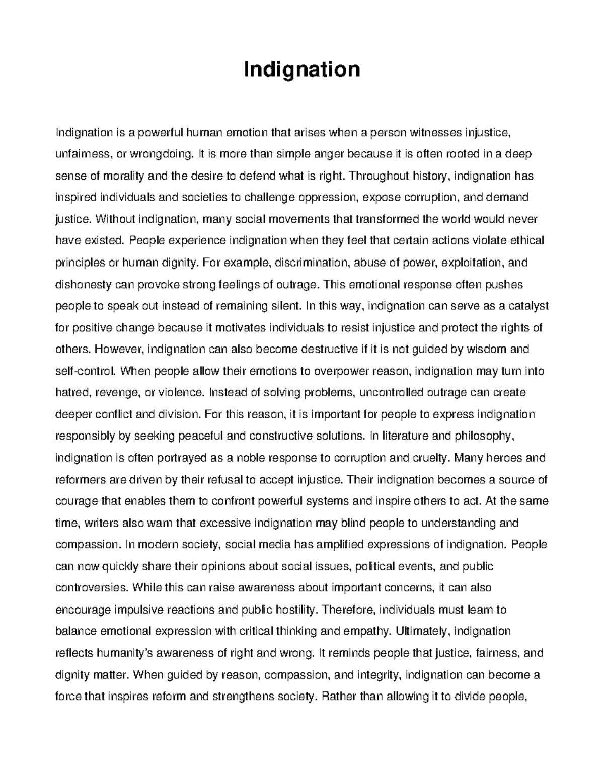 Indignation Essay: Understanding Injustice and Its Impact - Studocu