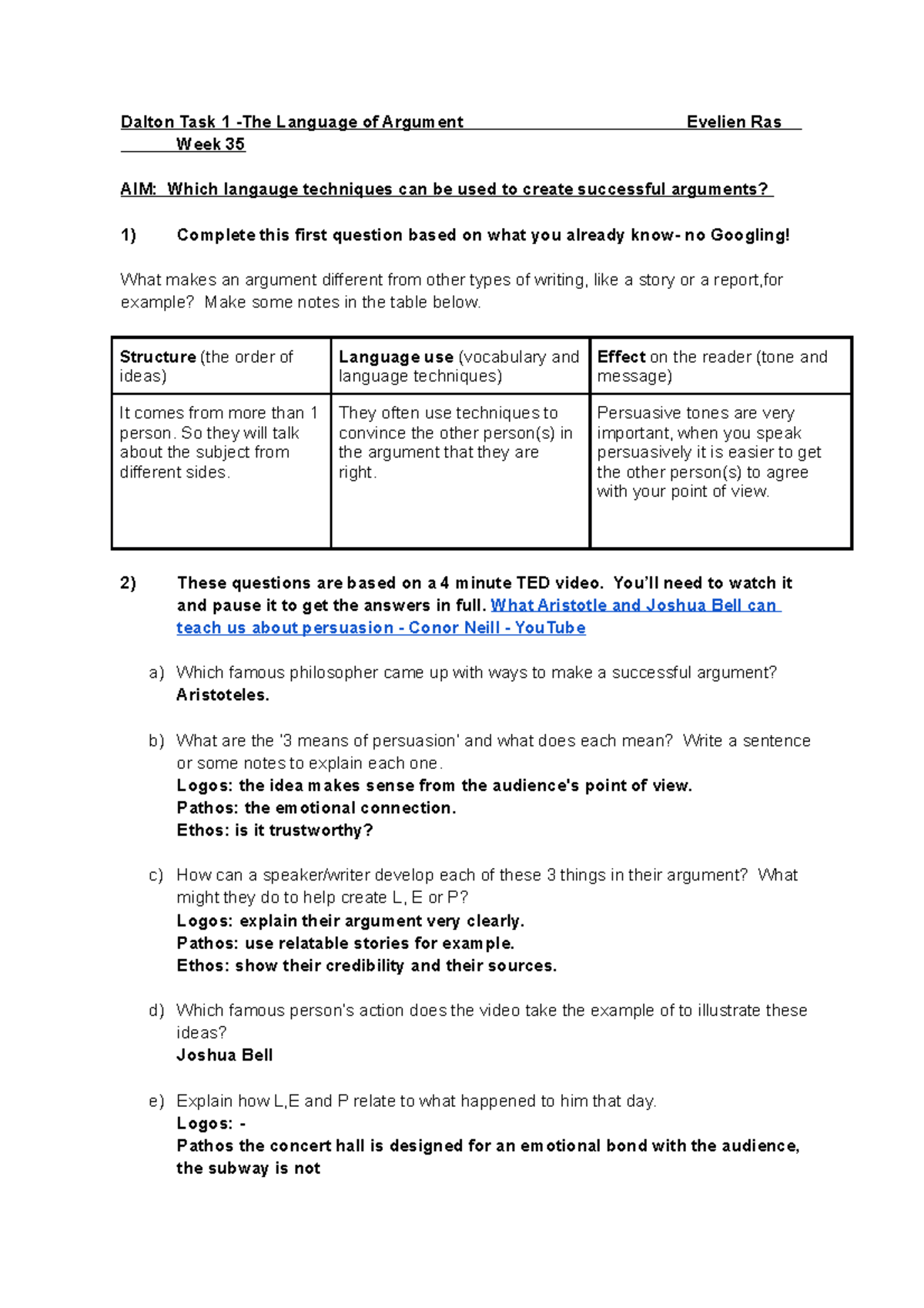 Dalton Task 1: The Language of Argument Techniques - Week 35 - Studeersnel