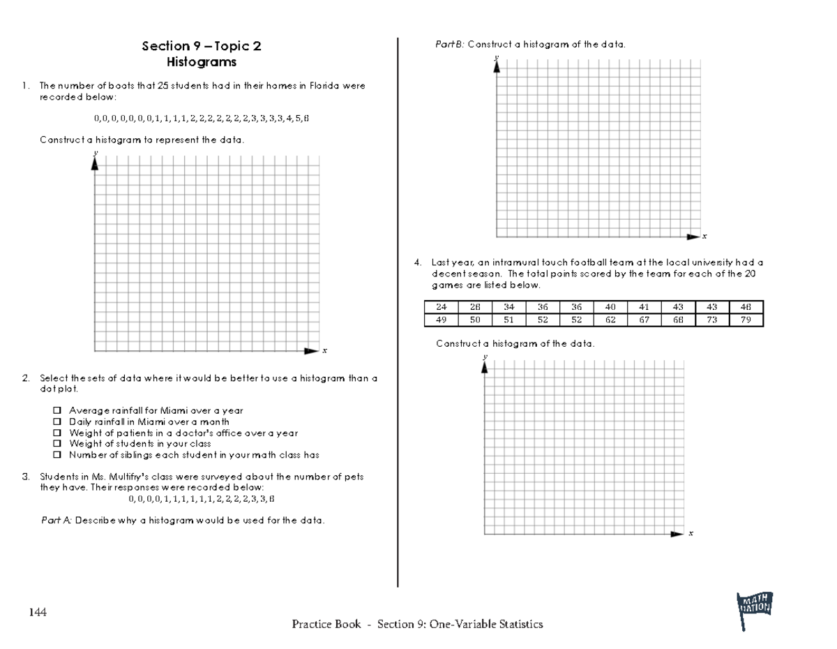 Algebra Histograms Practice - 144 Practice Book - Section 9: One ...