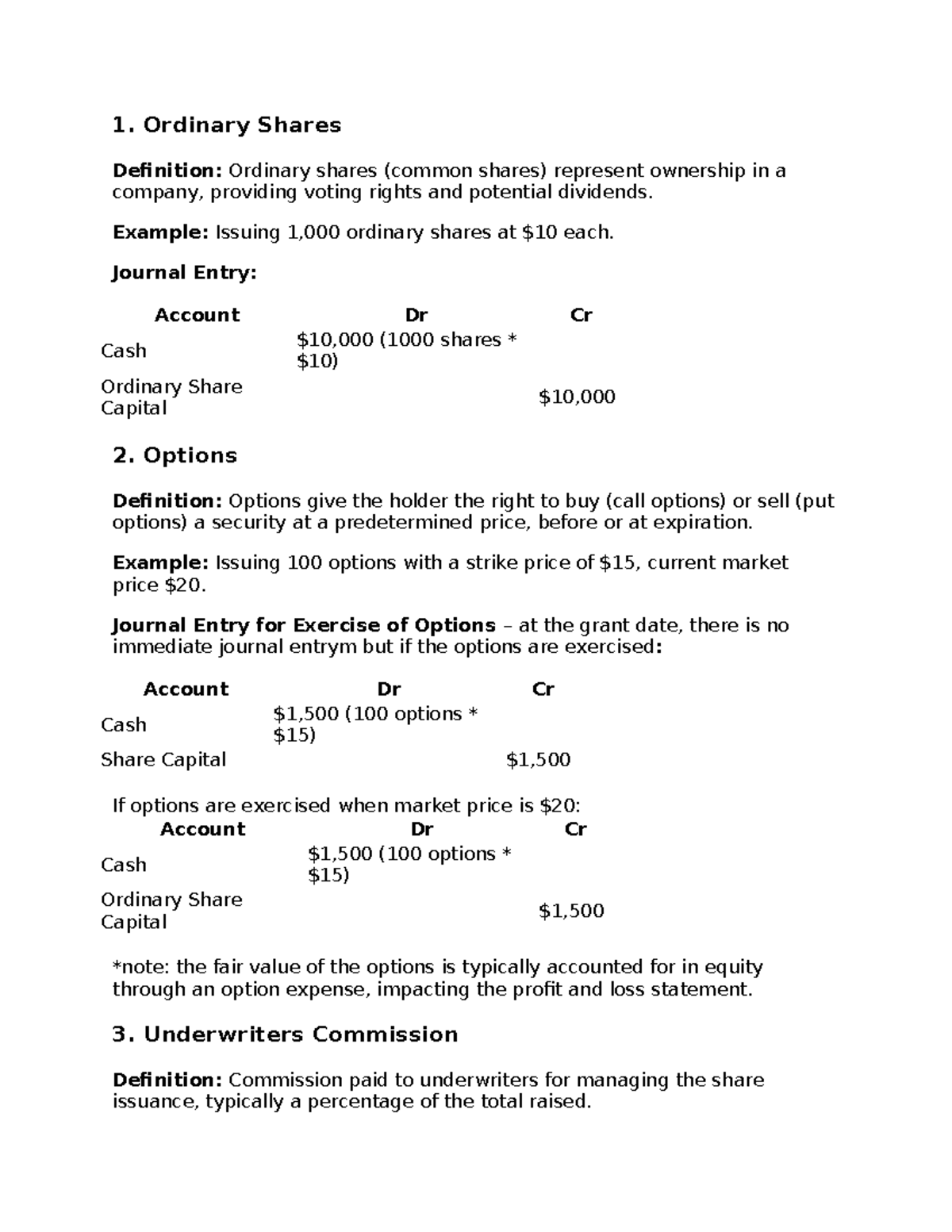 MID SEM Notes: Ordinary Shares, Options, Tax Adjustments & Revaluations ...