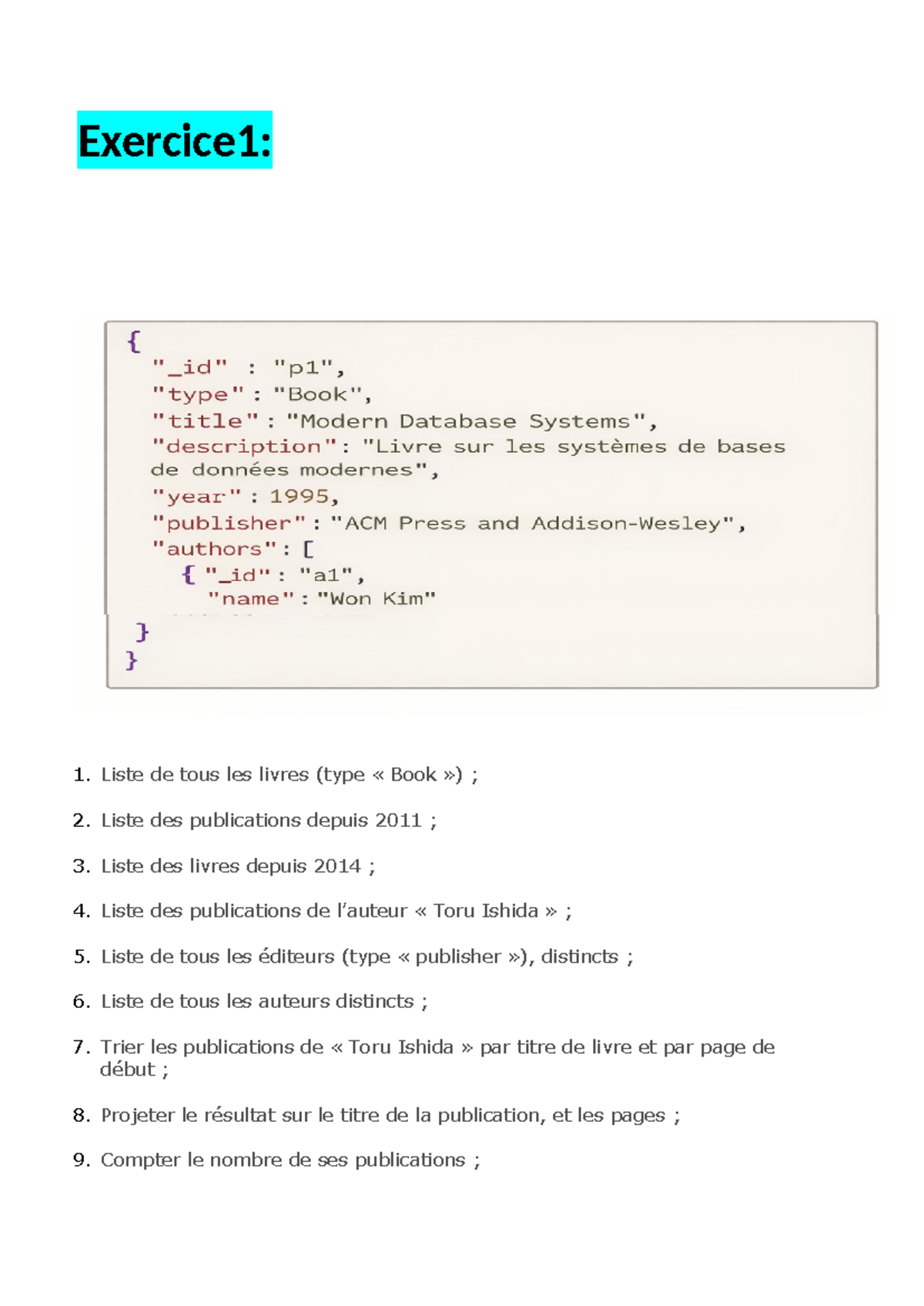 Exercice MongoDB: Requêtes et Gestion de Données EFF 2024/2025 - Document Preview