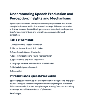 Human Language Processing: Speech Production & Perception (Cognitive ...