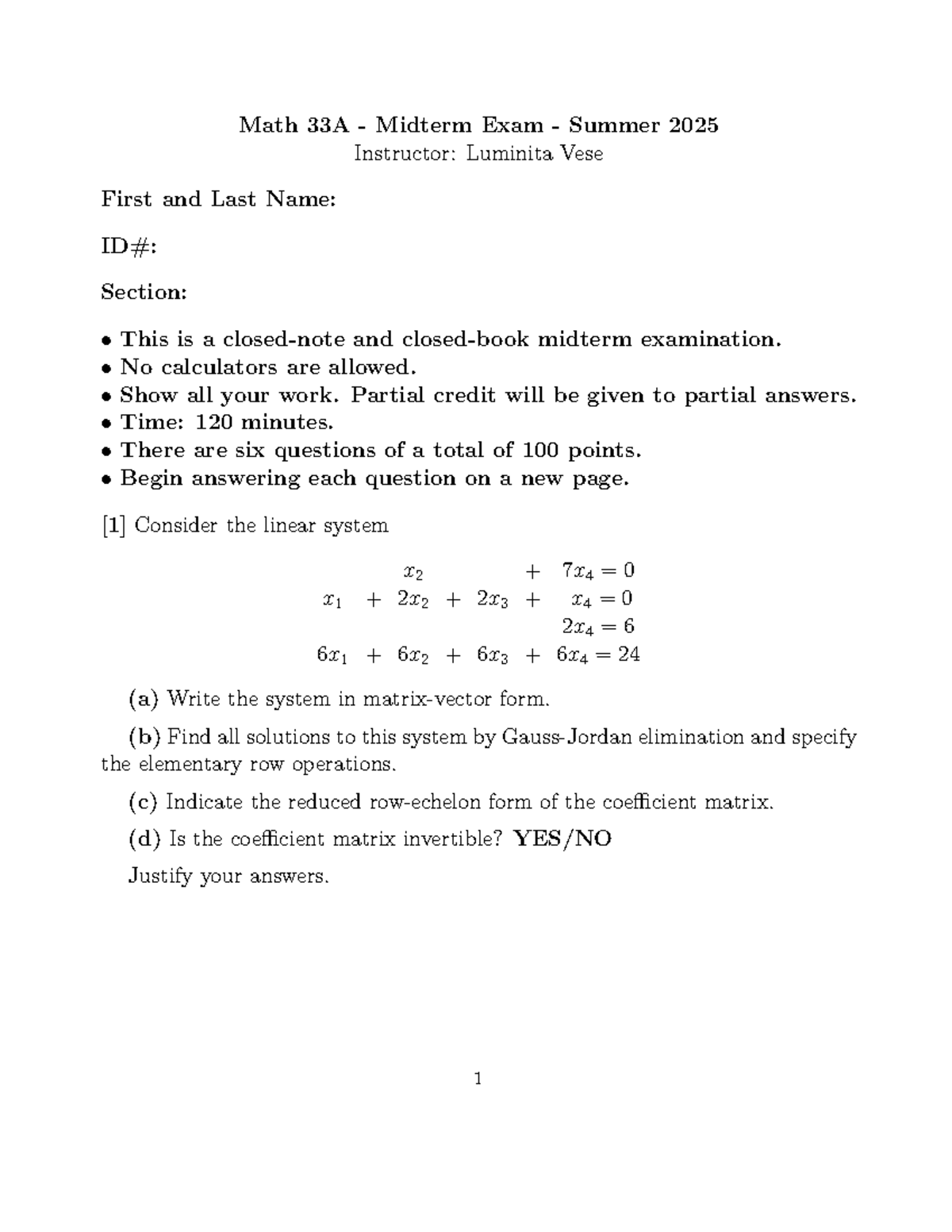 Math 33A Midterm Exam Guide - Summer 2025 - Studocu