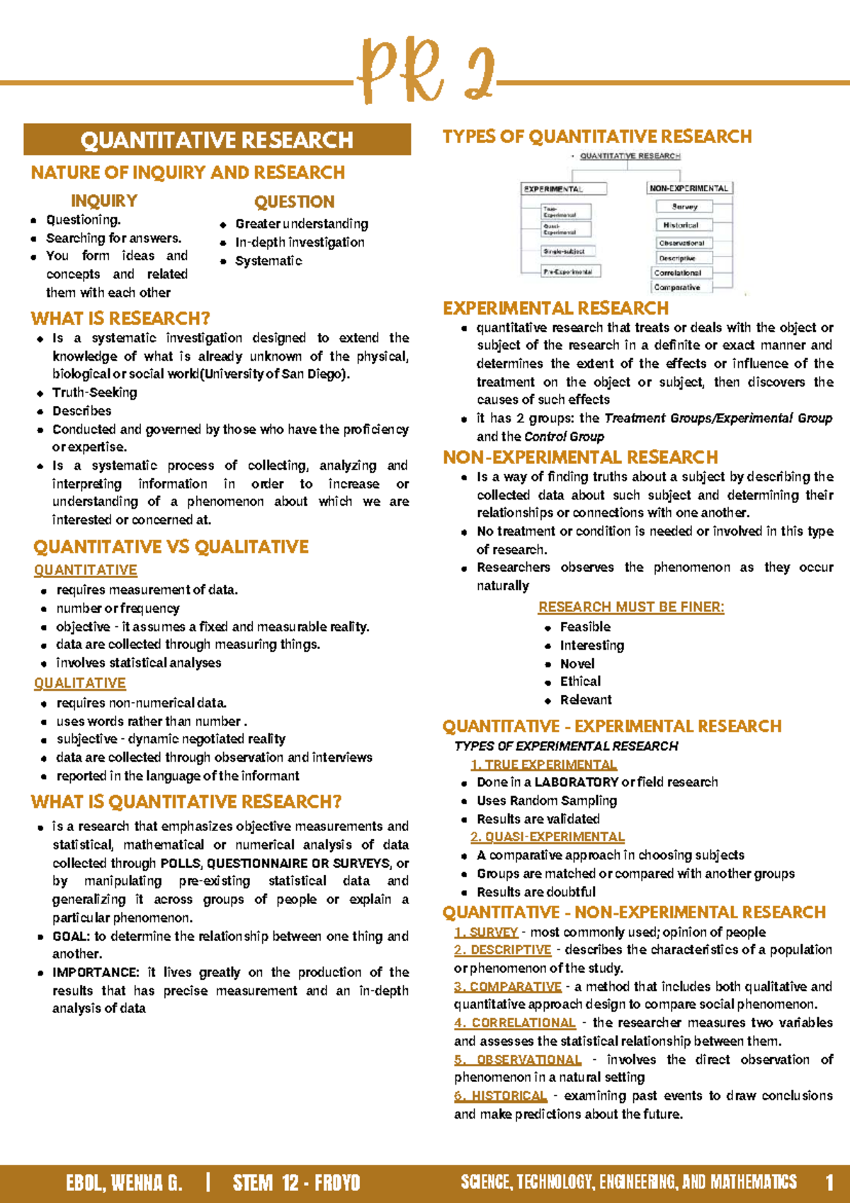 PR2 QUANTITATIVE RESEARCH TYPES: A PRE-MIDTERM STUDY GUIDE - Studocu