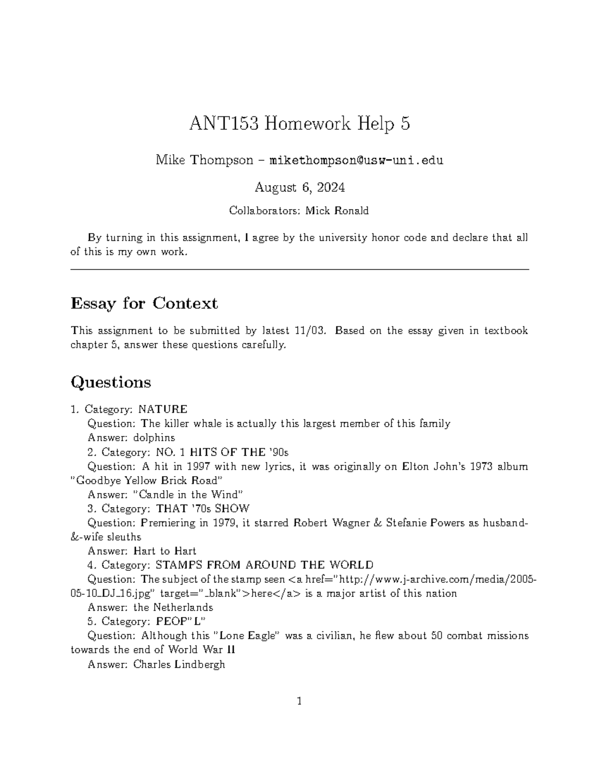 ANT153 Homework Help 5: Quiz Questions & Answers - Studocu