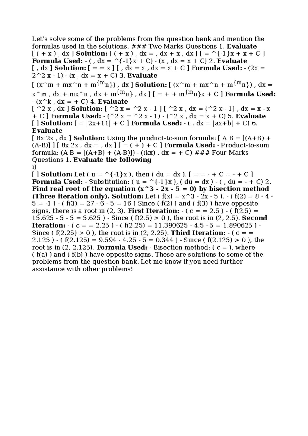 Math 101 - Solutions to Question Bank Problems with Formulas - Studocu