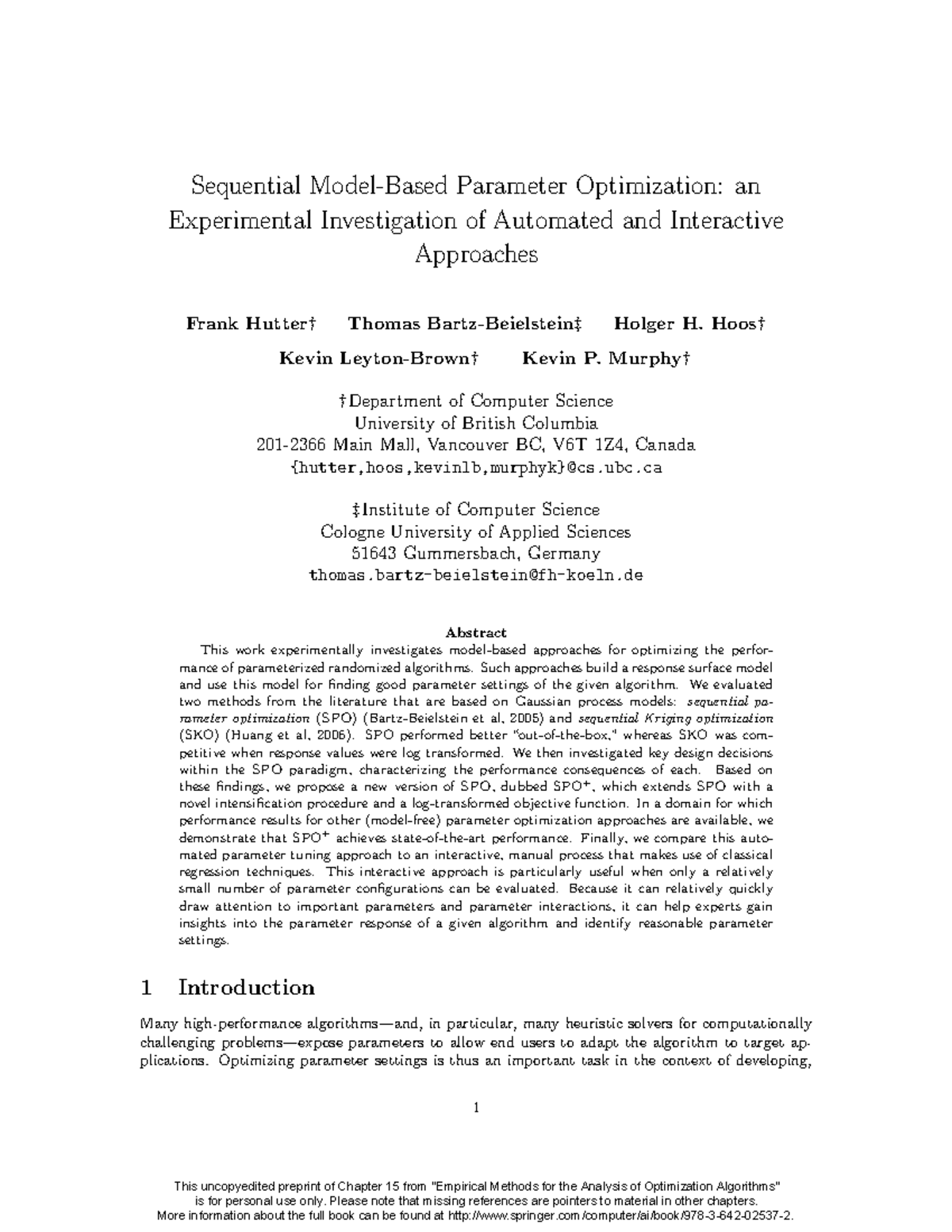 Final Exam Document: Sequential Model-Based Parameter Optimization ...