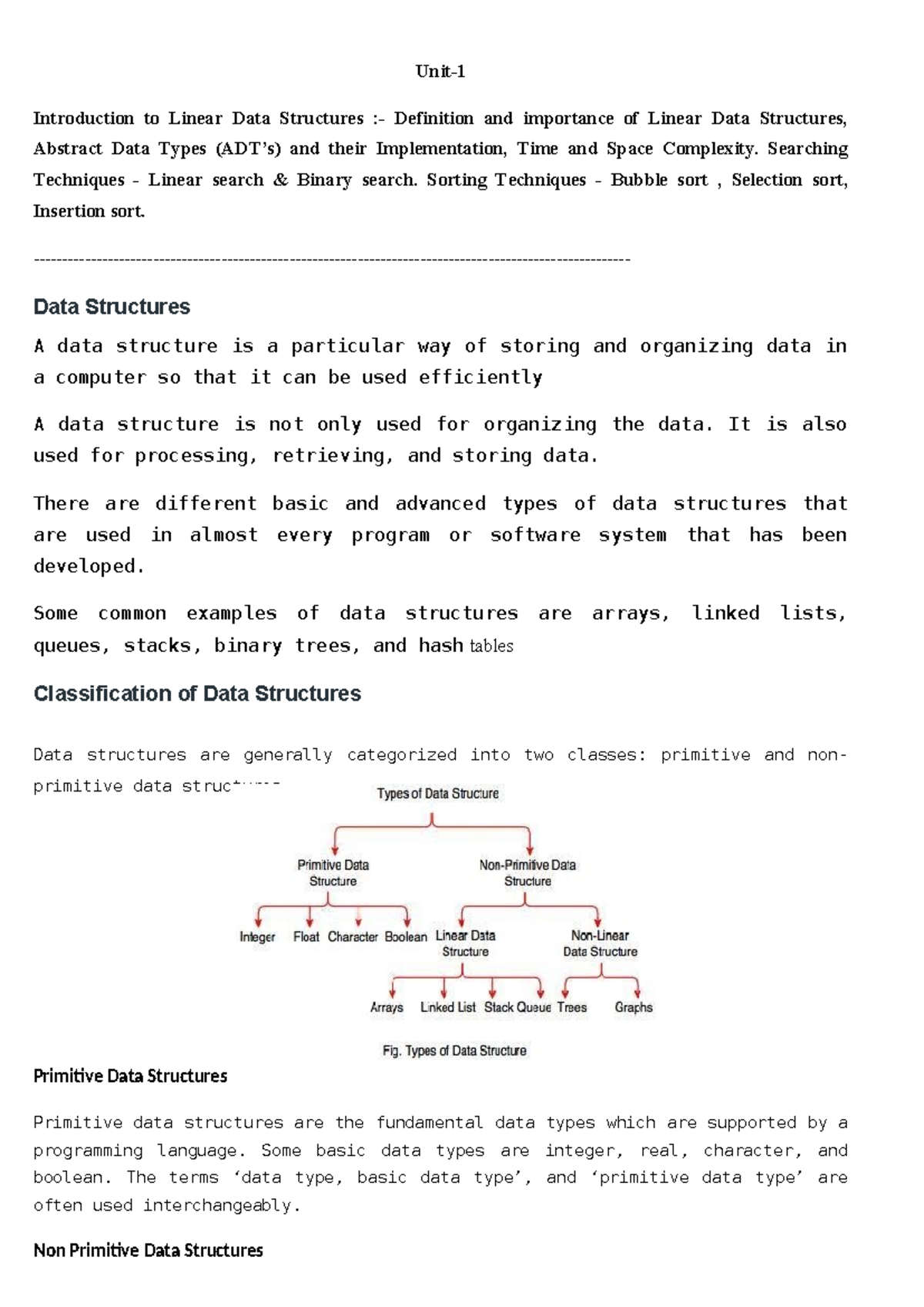 Unit-2: Linear Data Structures - Definitions, Algorithms & Techniques ...