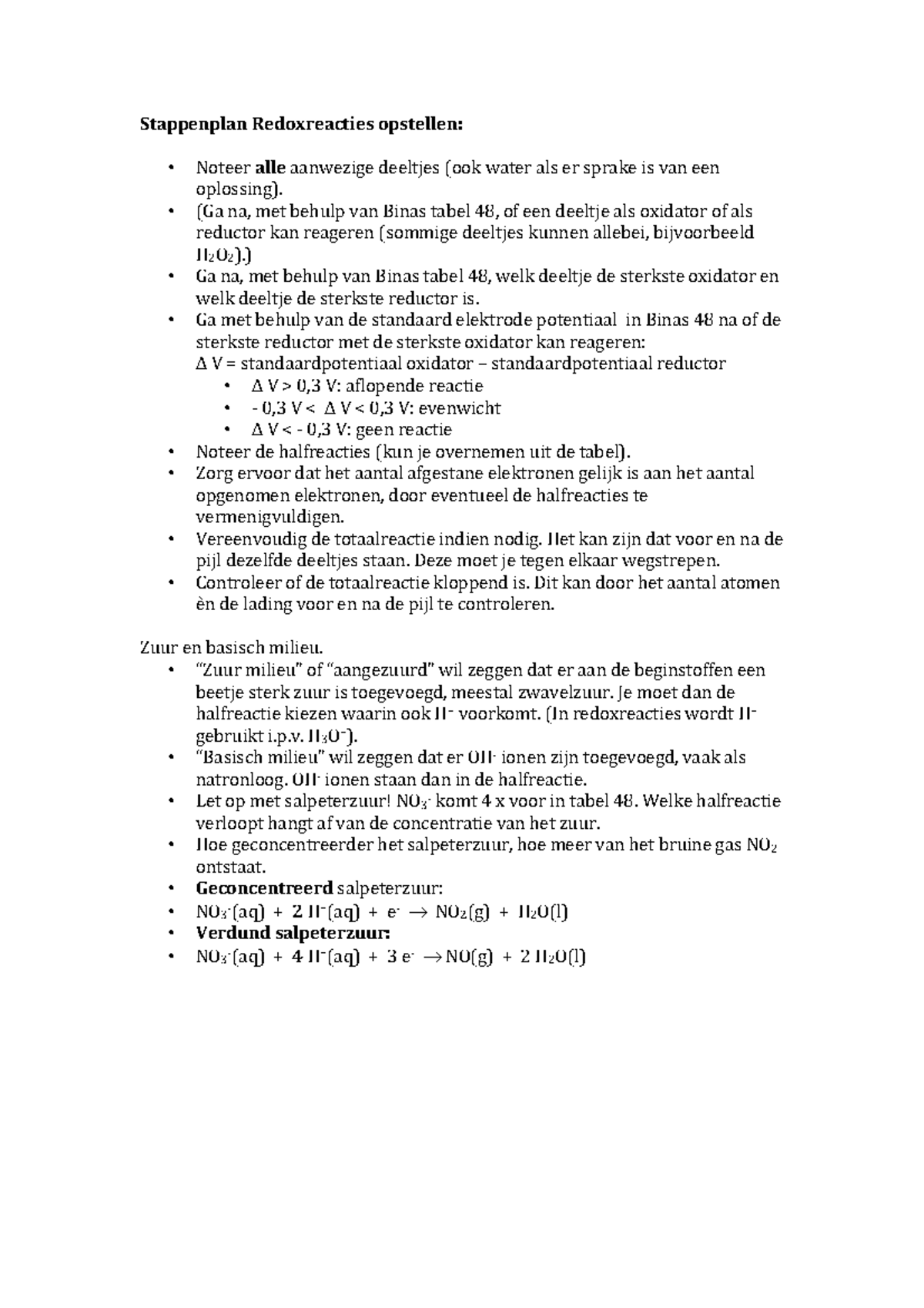 Stappenplan Redoxreacties: Analyse en Halfreacties (Chem 101) - Studeersnel