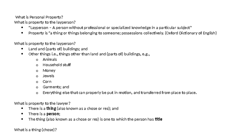 Personal Property: Understanding Ownership and Possession in Law - Studocu