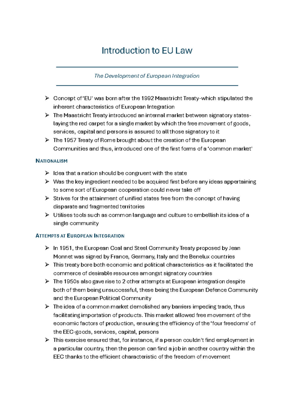 Intro to EU Law Notes - SSS (Summary of Key Concepts) - Studocu