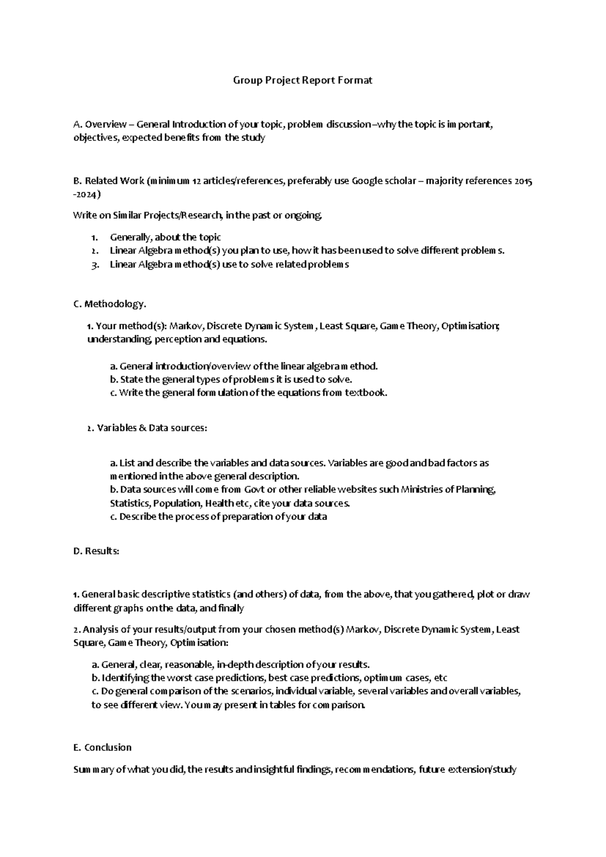 Group Project Report Format A - Linear Algebra Methods Overview - Studocu