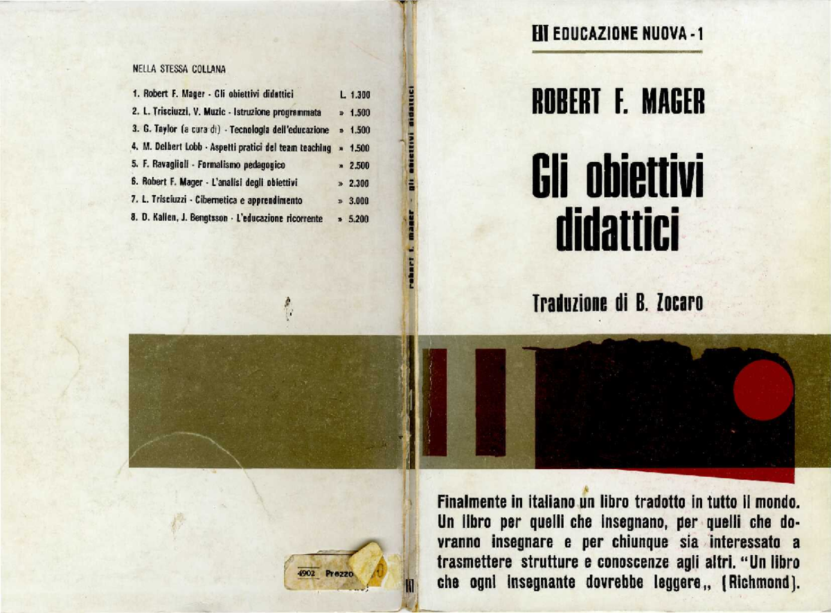 Obiettivi Didattici secondo Robert F. Mager - Ed. 1975 (EIT) - Studocu