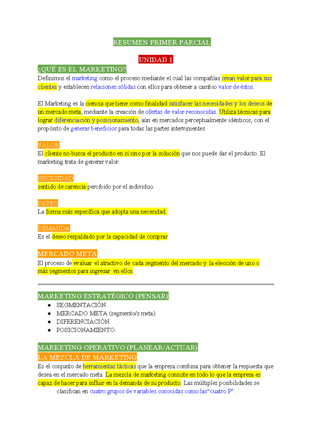 Marketing 1er Parcial: Resumen y Conceptos Clave - Studocu