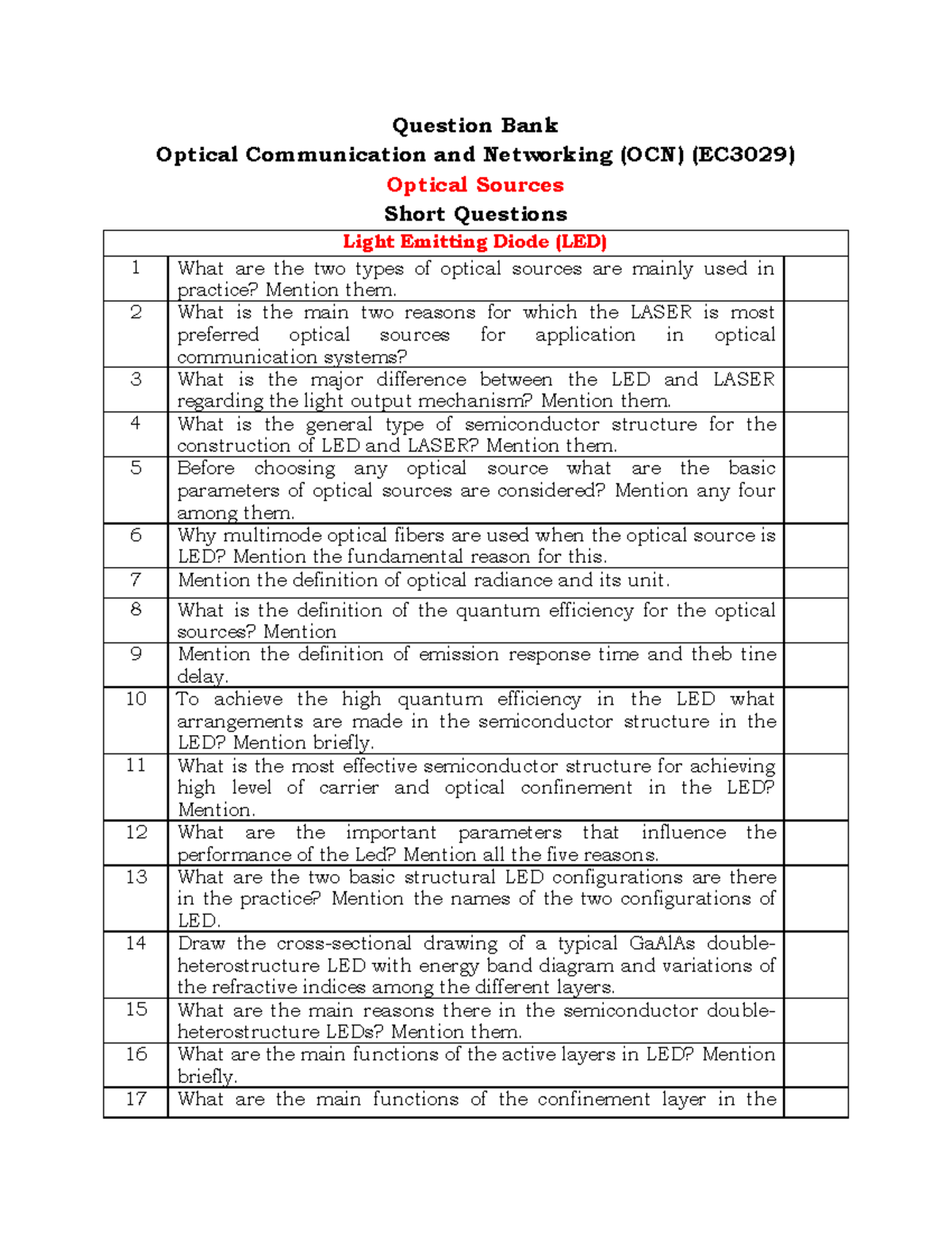 Question Bank 3 - Question Bank Optical Communication and Networking ...