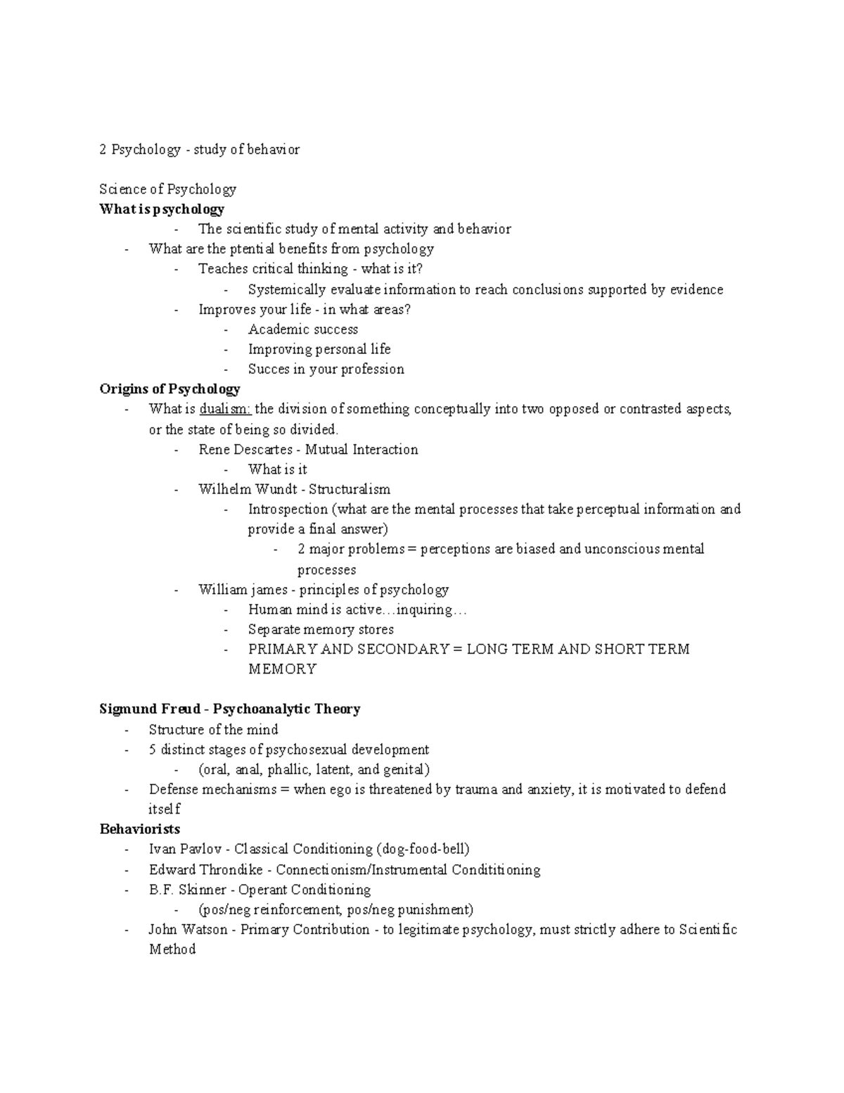 Principles of Psychology (PSY 101) - Study Guide for Exam 1 - Studocu