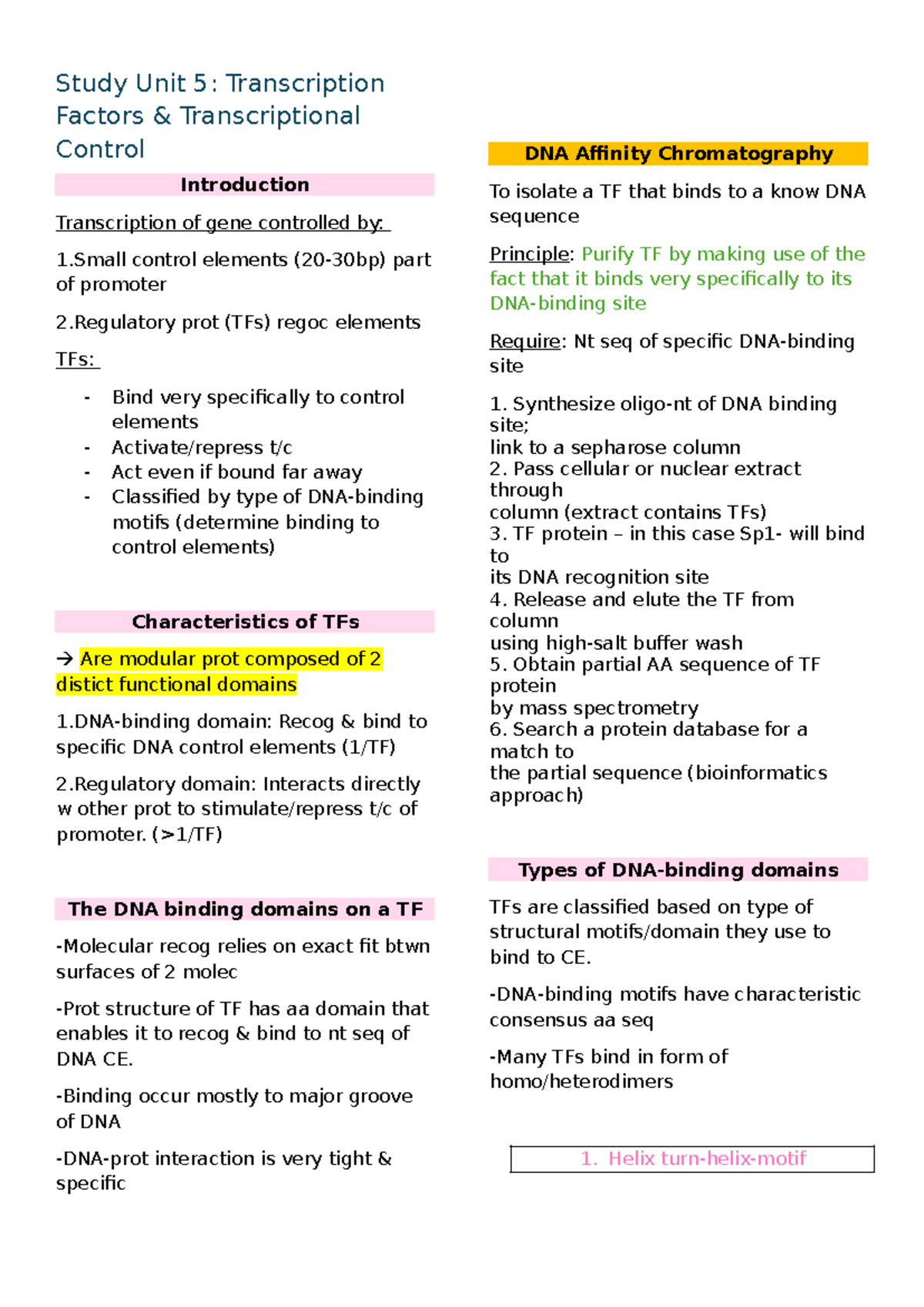Eukaryotic Gene Control & Development 351: TUT Test 10 Summary - Studocu