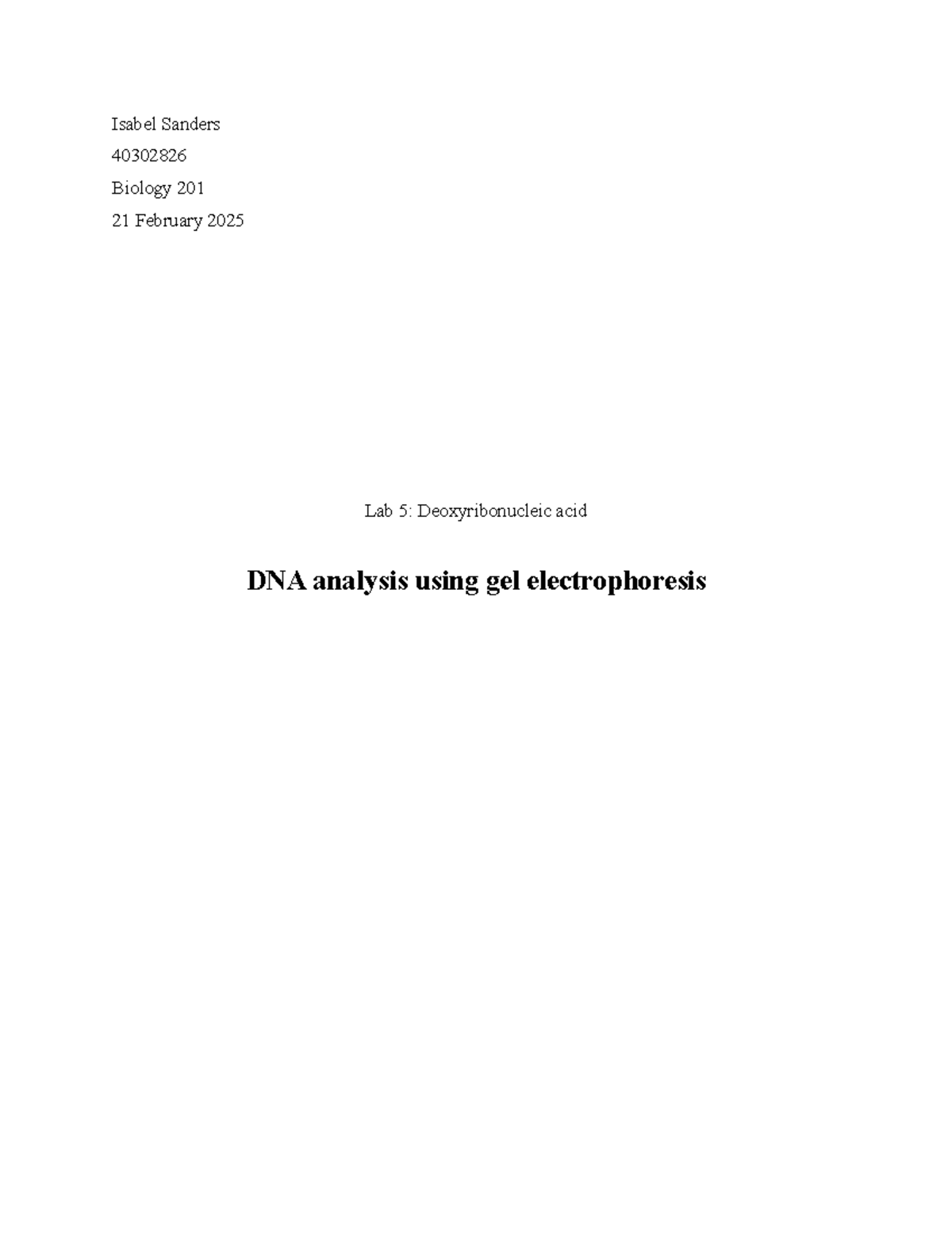 BIOL 201 Lab 5: DNA Analysis via Gel Electrophoresis Techniques - Studocu