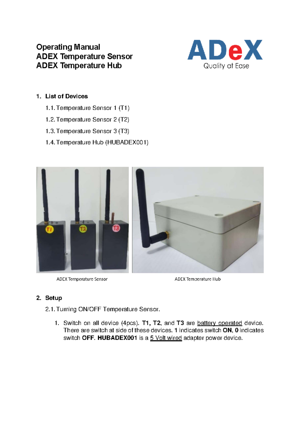 Operating Manual - ADEX Temperature Sensor Hub Setup Guide - Studocu