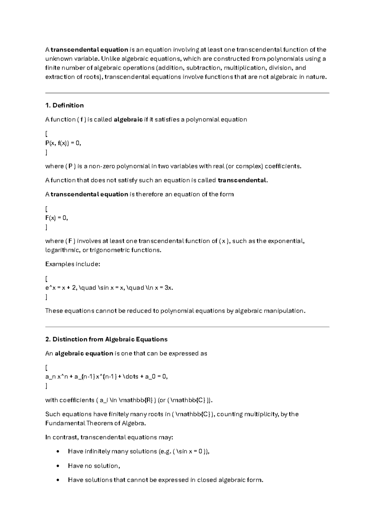 Transcendental Equations: Definition, Properties, and Applications ...