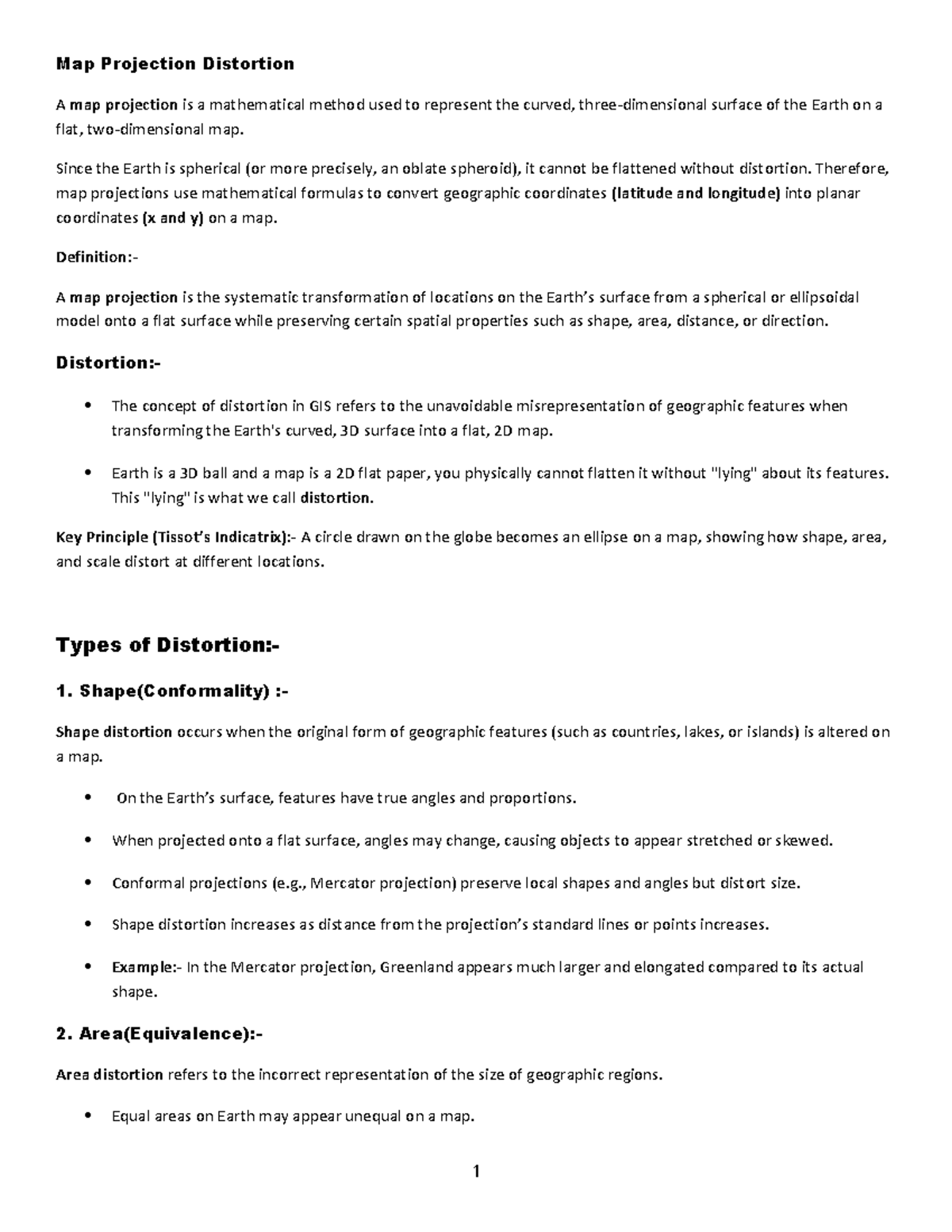 Map Projection Distortion - Notes for GIS - Studocu