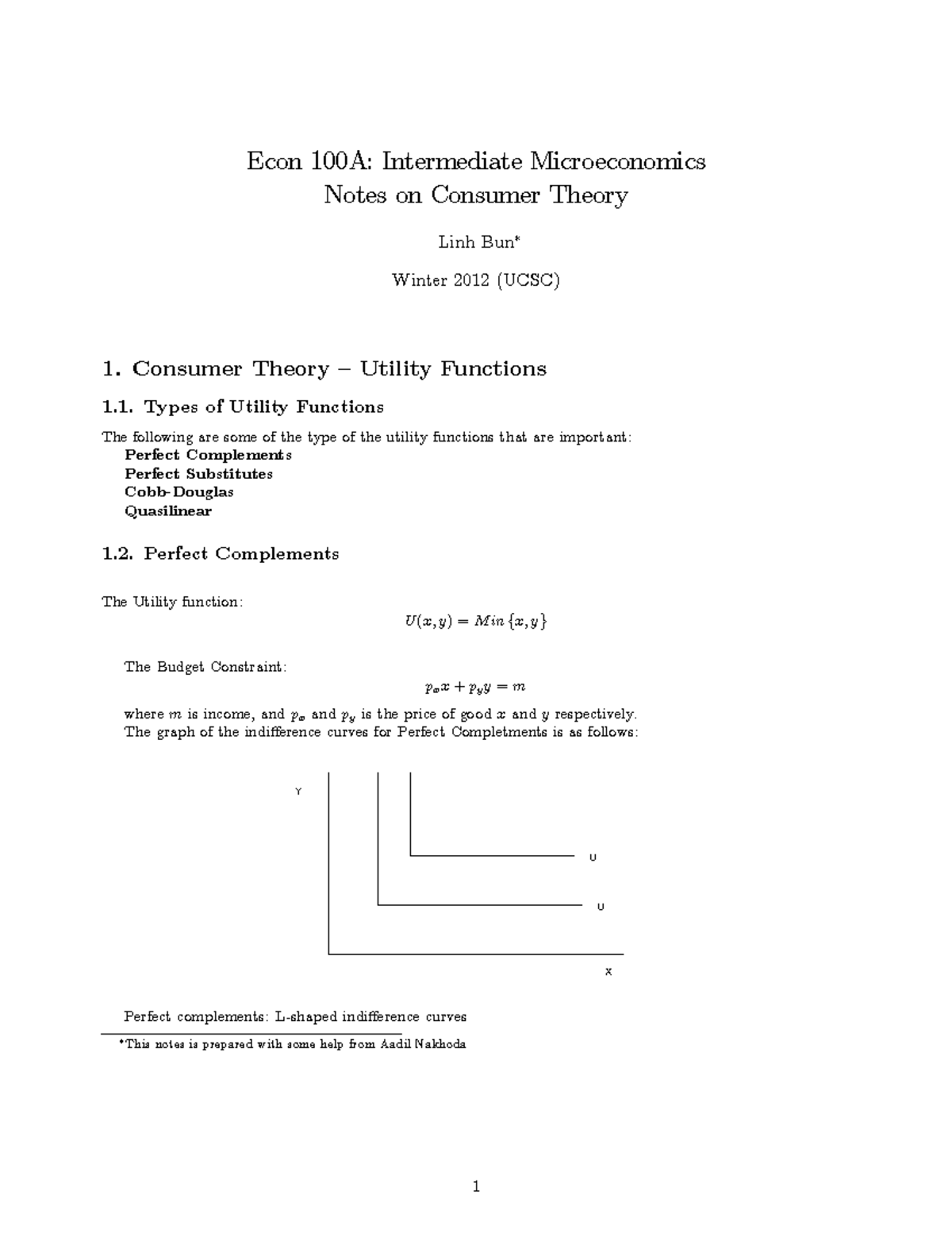 Econ 100A: Final Exam Notes on Consumer Theory in Microeconomics - Studocu