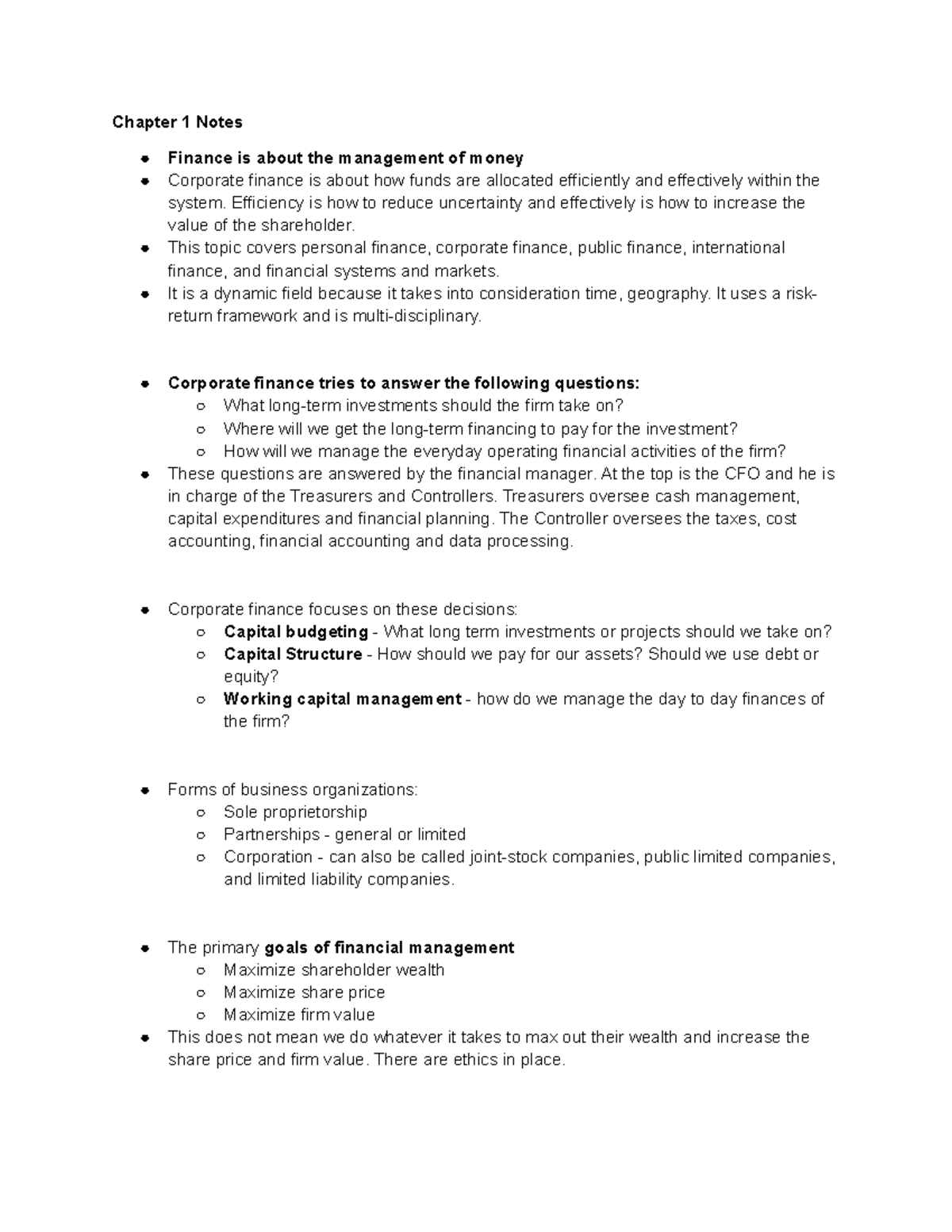 Chapter 1 & 2 - Introduction and Financial Statements, Cash Flow, and ...