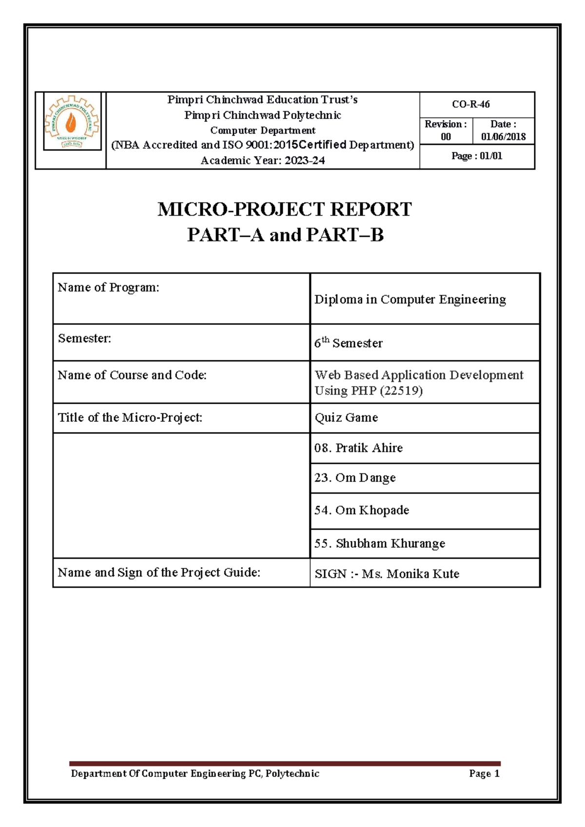 PHP Microproject - MICRO-PROJECT REPORT PART–A and PART–B Name of ...