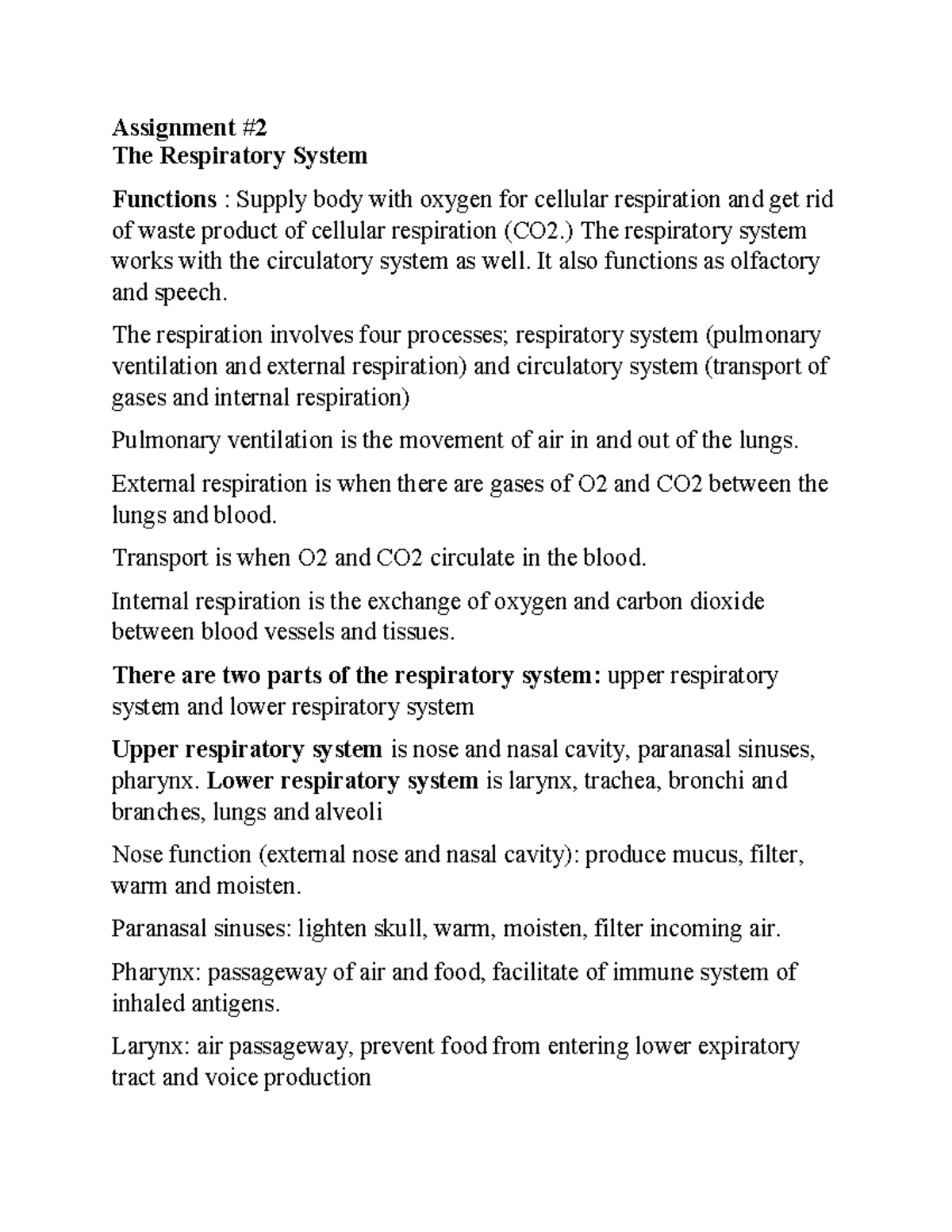 CH 22 Respiratory System Overview (Assignment #2) - Studocu