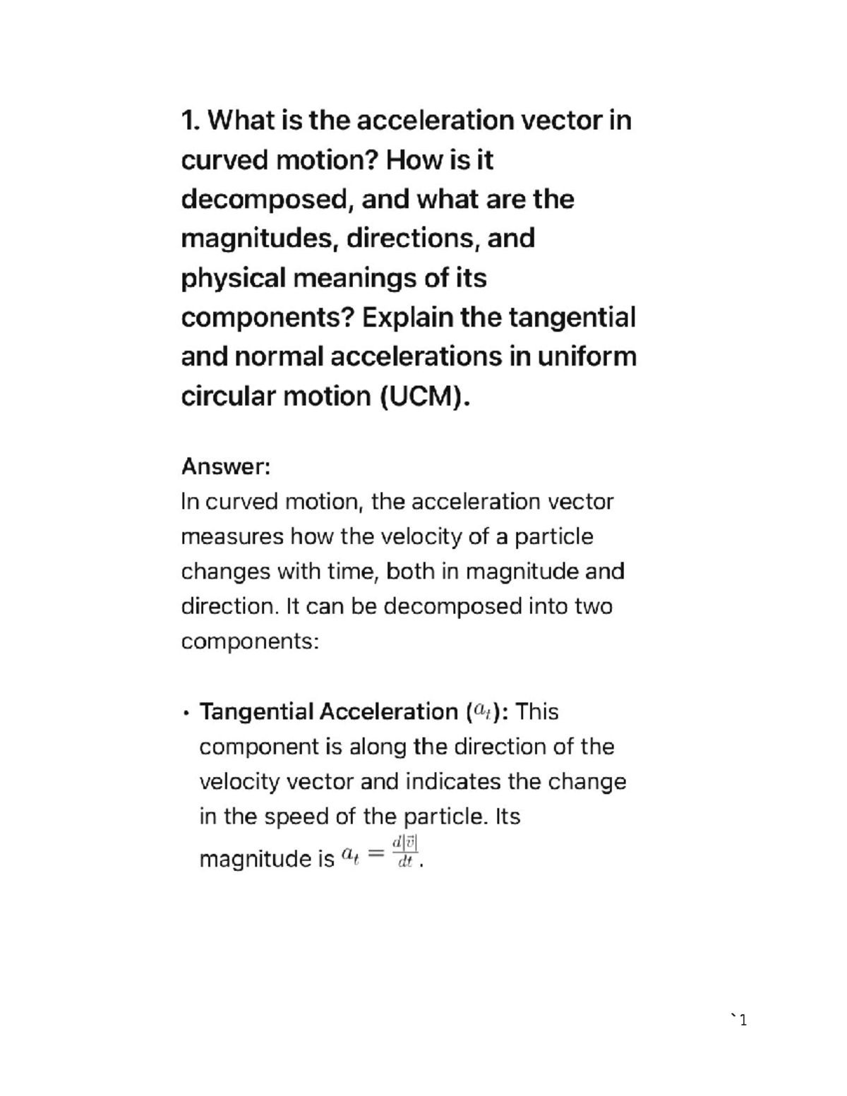 2,5 vldc - 12345 - 1. What is the acceleration vector in curved motion ...