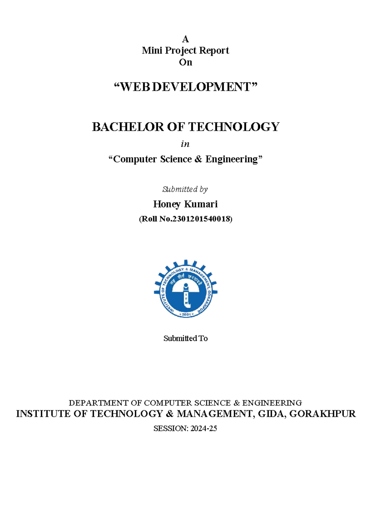 Mini Project Report on Web Development - B.Tech CSE (BCC 351) - Studocu