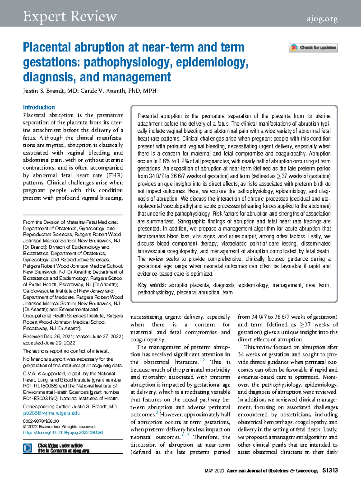 DPP - Placental Abruption at Term Gestations: Pathophysiology and ...