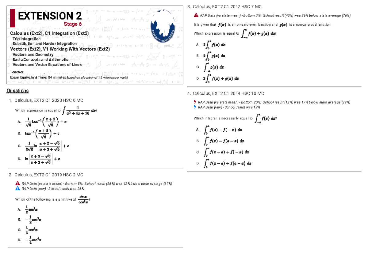 Vectors Revision for EXT2 C1 and V1 HSC Exam Preparation - Studocu
