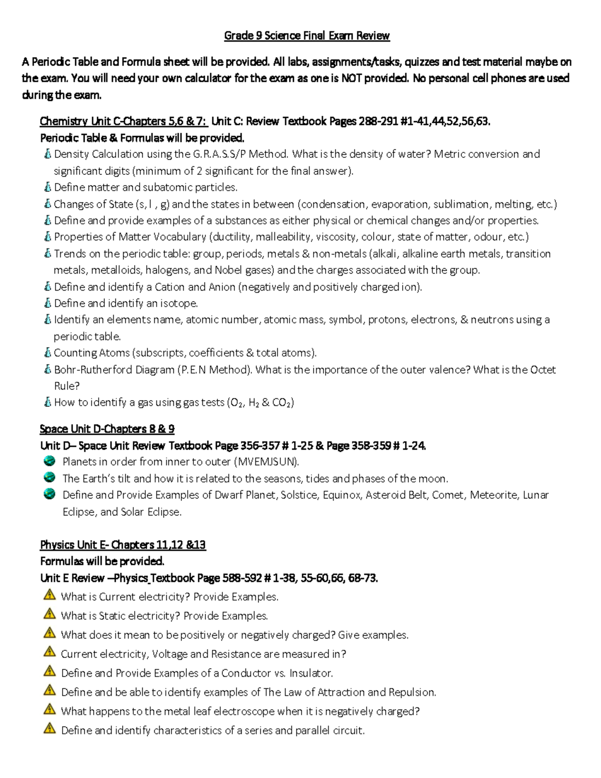 Grade 9 Science Final Exam Review - Studocu